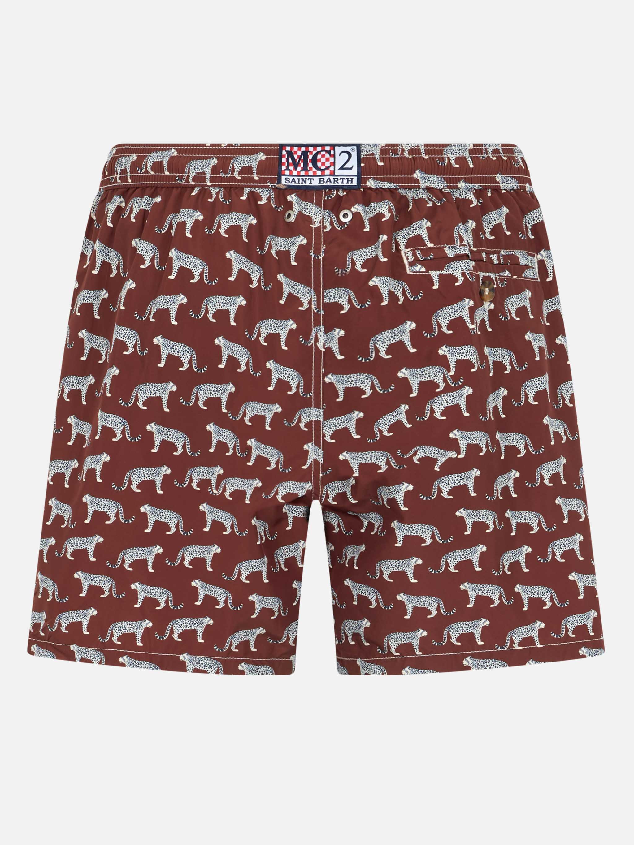 Lighting swim shorts in technical fabric with micro animal pattern in beige and black - Image 2