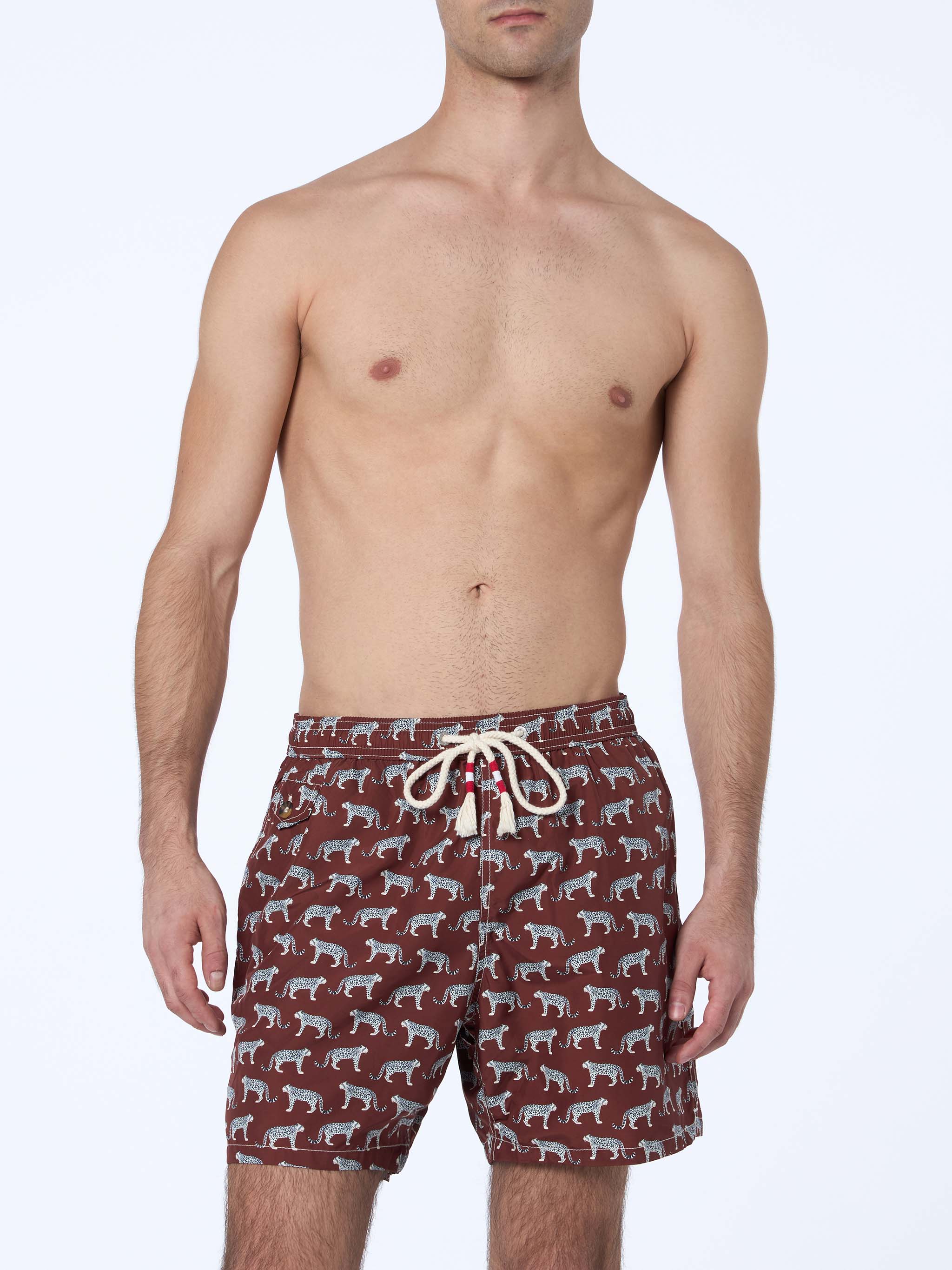 Lighting swim shorts in technical fabric with micro animal pattern in beige and black - Image 3