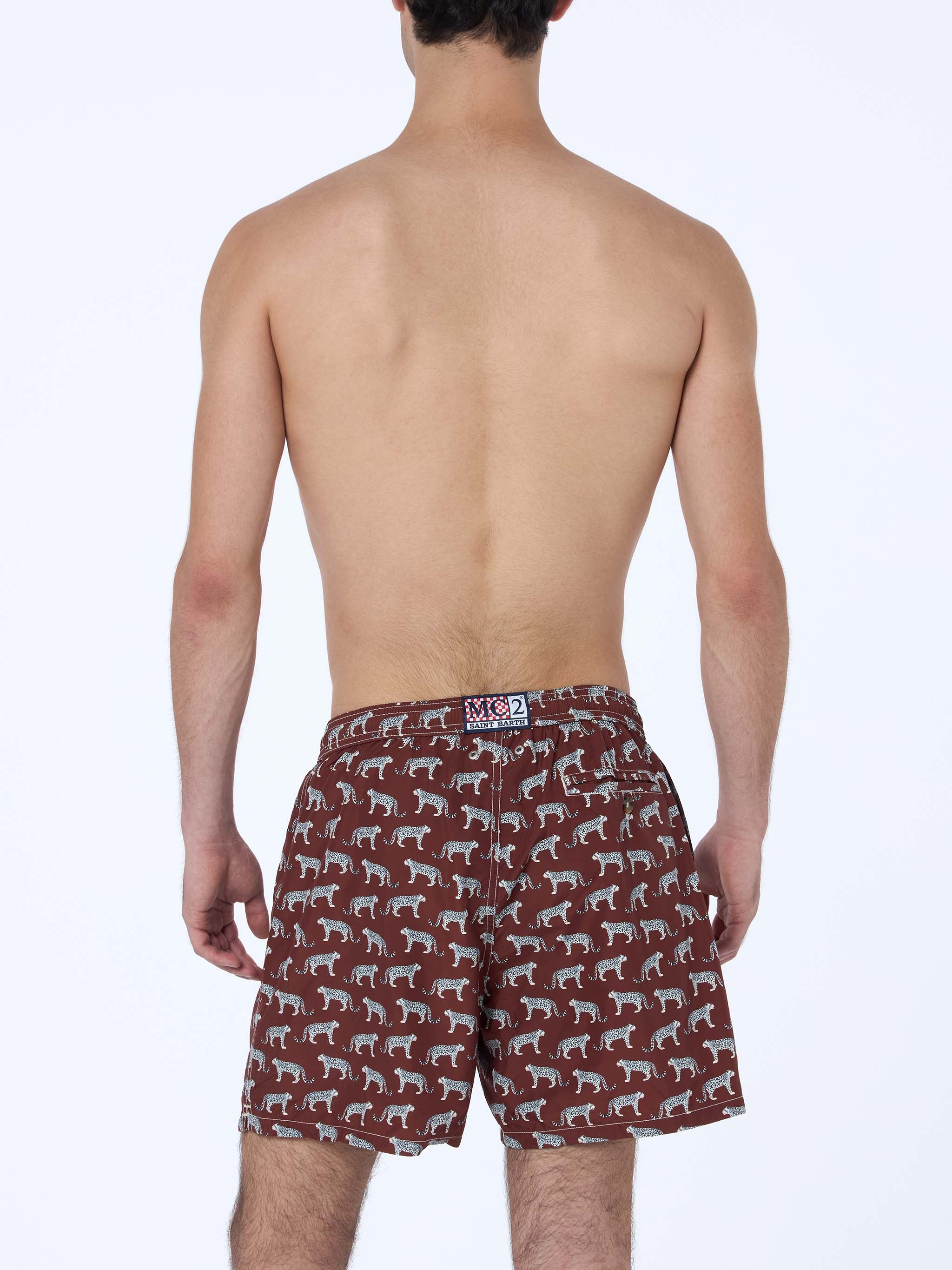 Lighting swim shorts in technical fabric with micro animal pattern in beige and black - Image 4