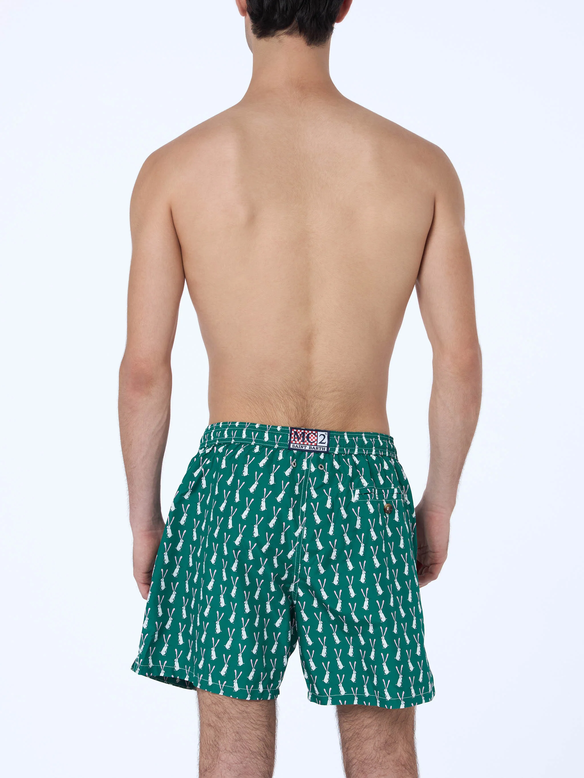 Lighting swim shorts in technical fabric with rabbit pattern in green and multicolor - Image 4