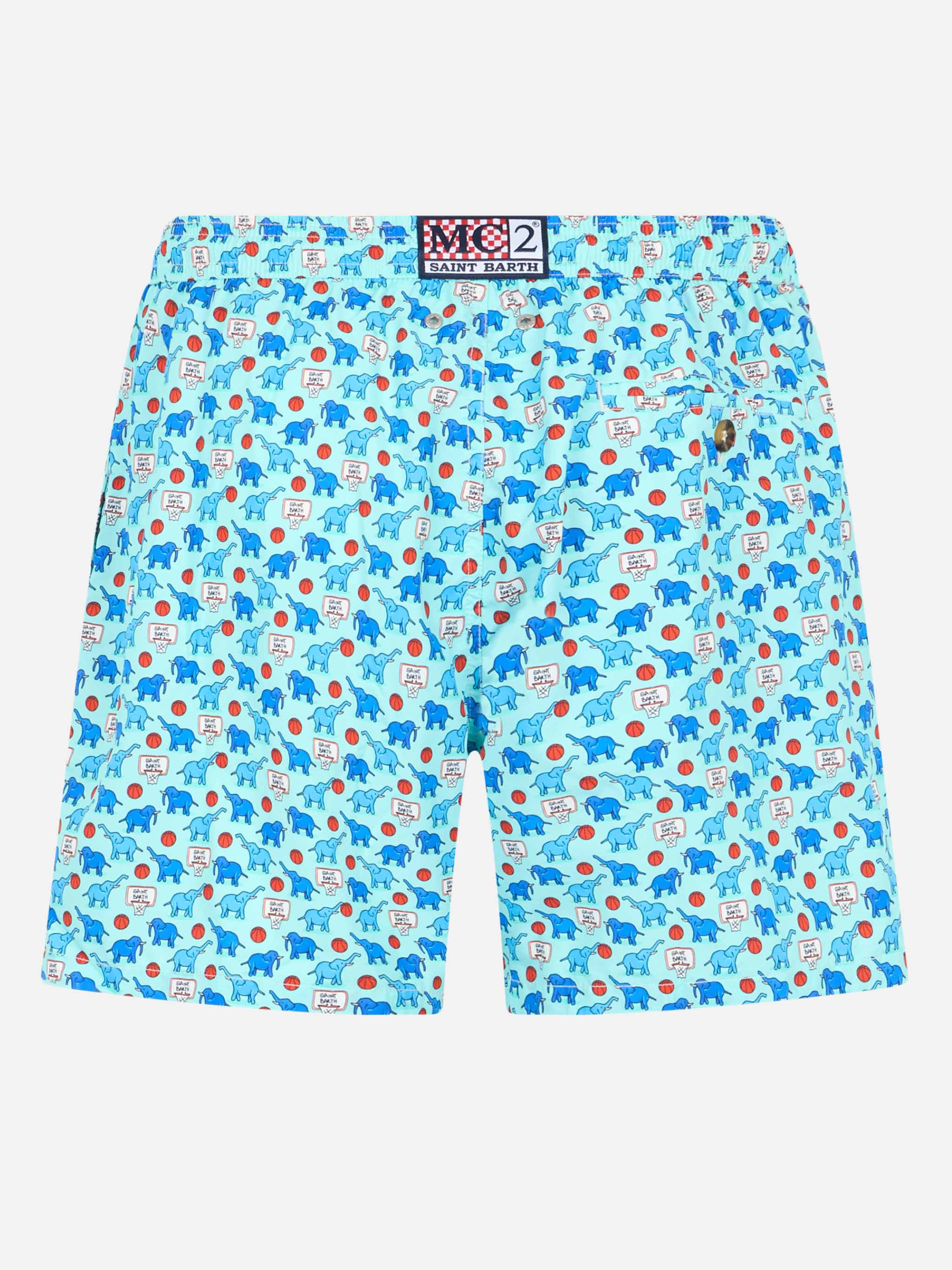 Lighting Micro Fantasy swim shorts in technical fabric with elephant pattern in blue and multicolor - Image 2