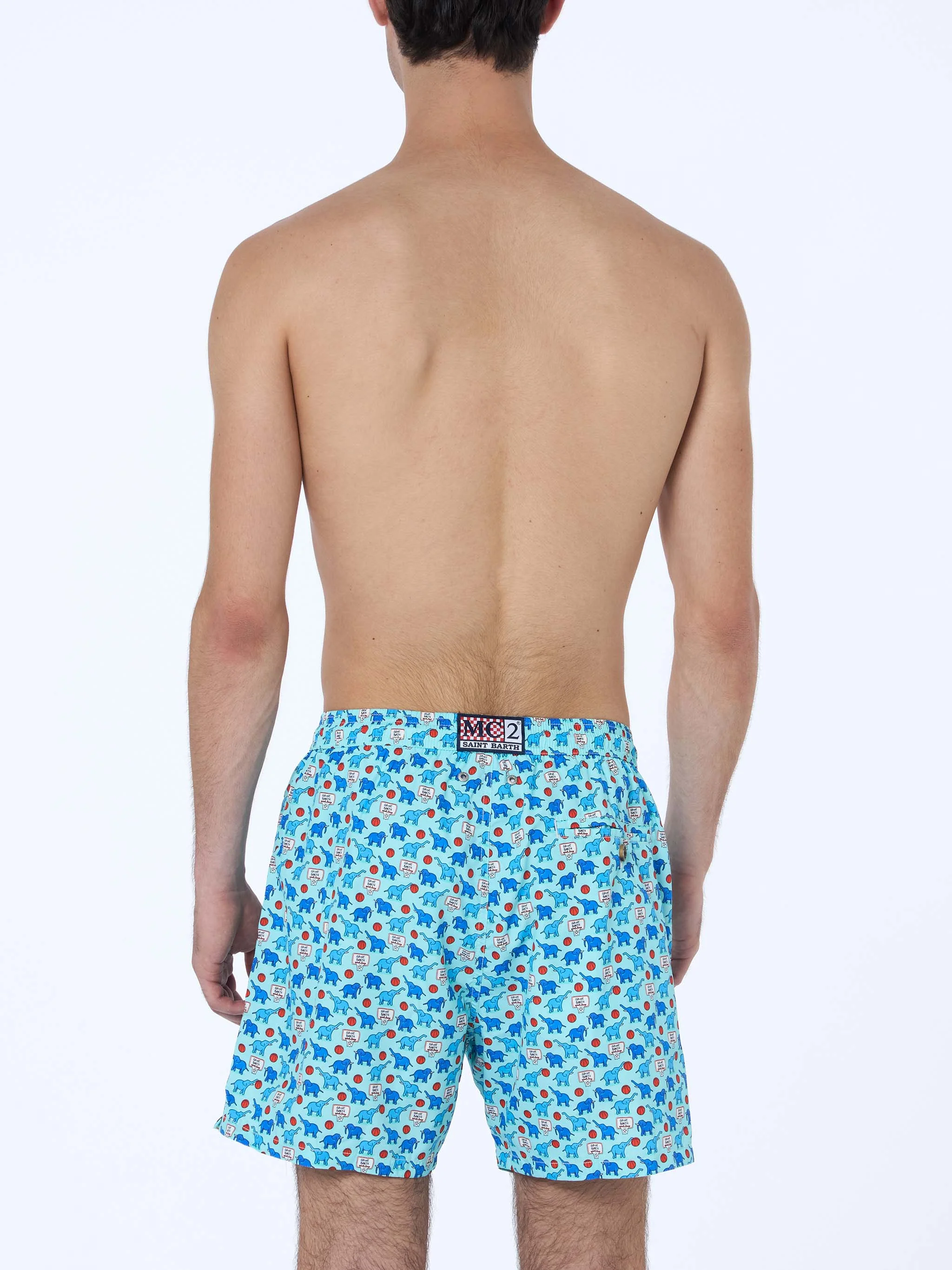 Lighting Micro Fantasy swim shorts in technical fabric with elephant pattern in blue and multicolor - Image 3