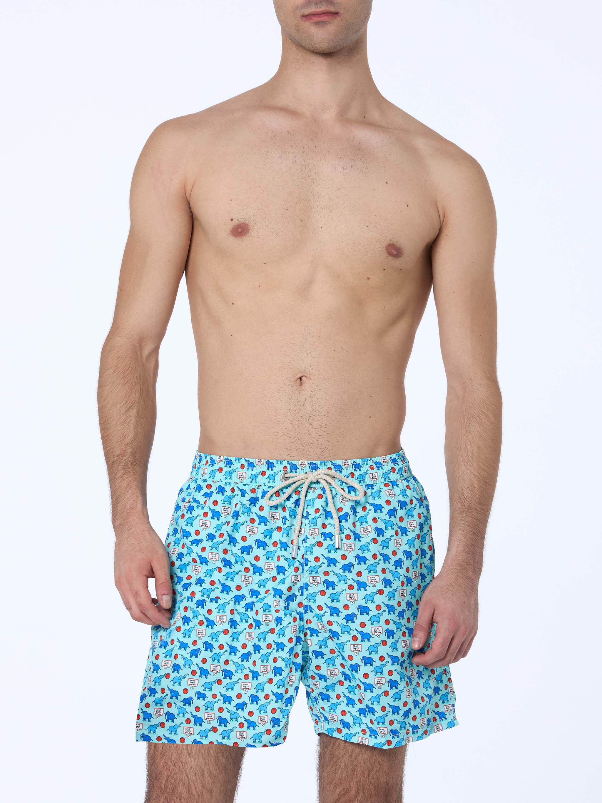 Lighting Micro Fantasy swim shorts in technical fabric with elephant pattern in blue and multicolor - Image 4