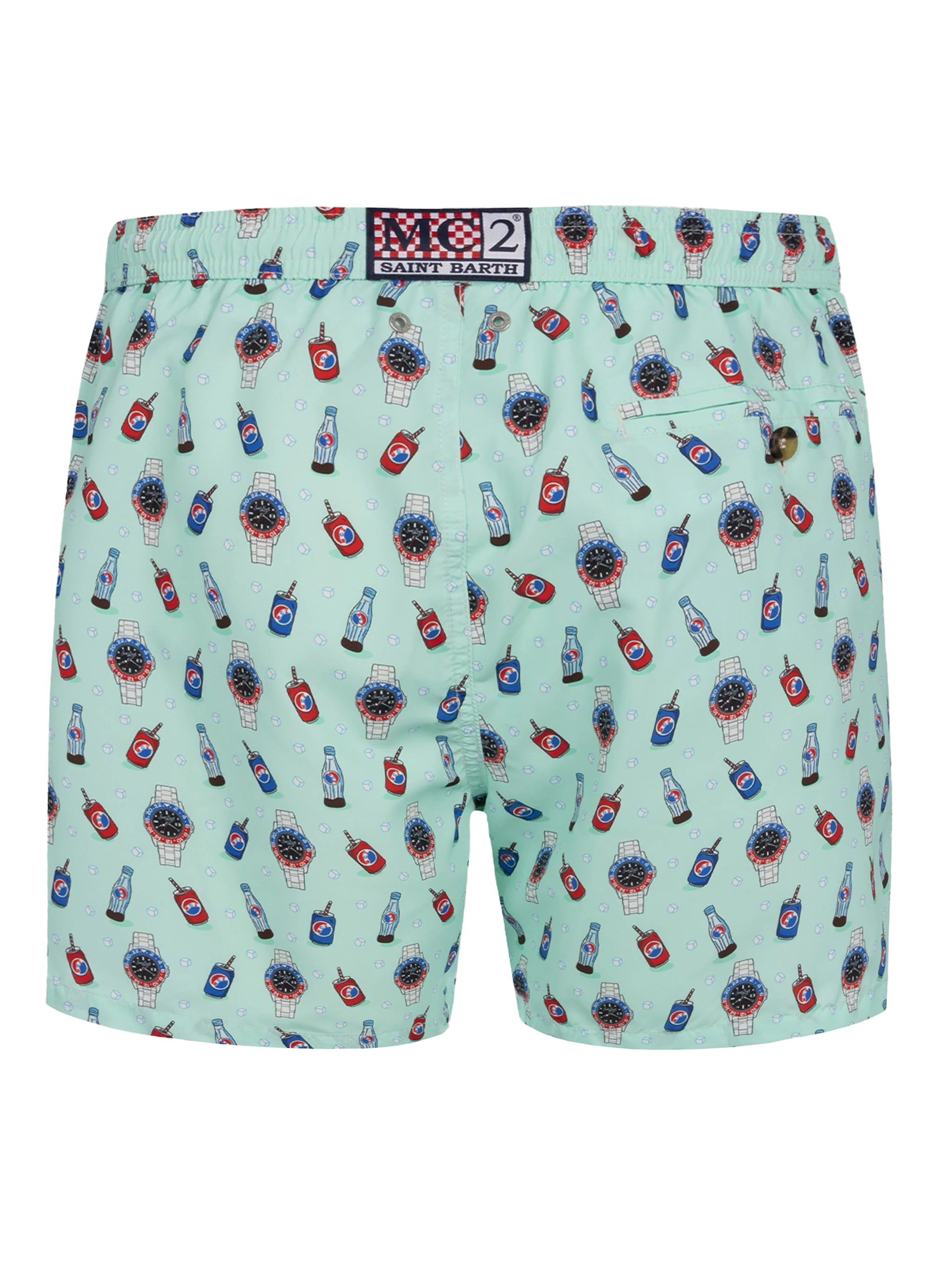Lighting Micro Fantasy green watches and drinks print swim shorts - Image 2