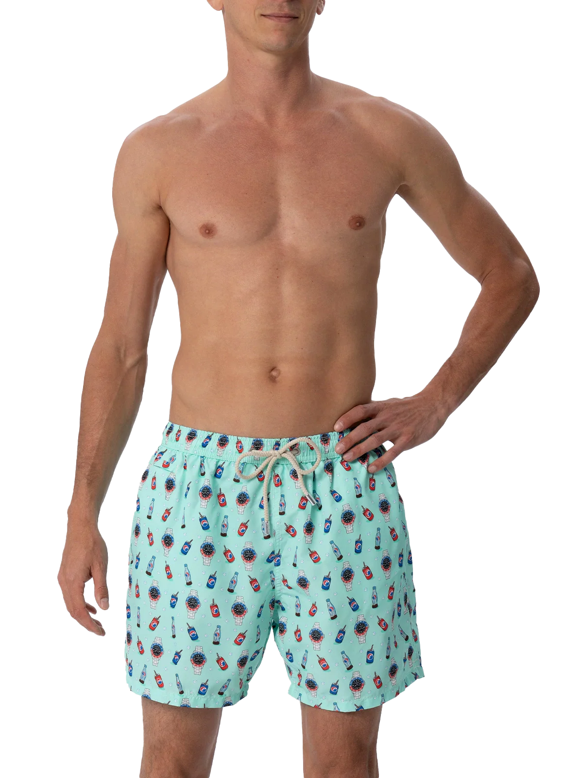 Lighting Micro Fantasy green watches and drinks print swim shorts - Image 3