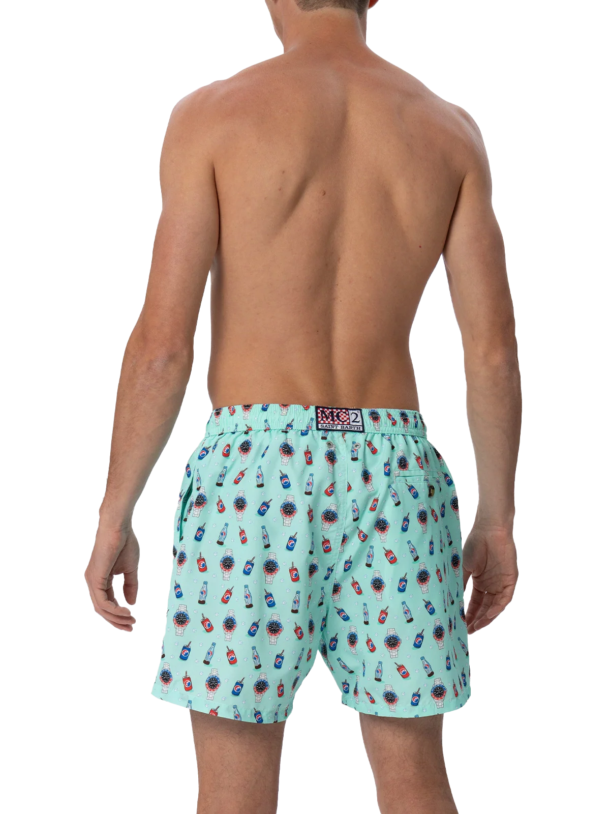 Lighting Micro Fantasy green watches and drinks print swim shorts - Image 4