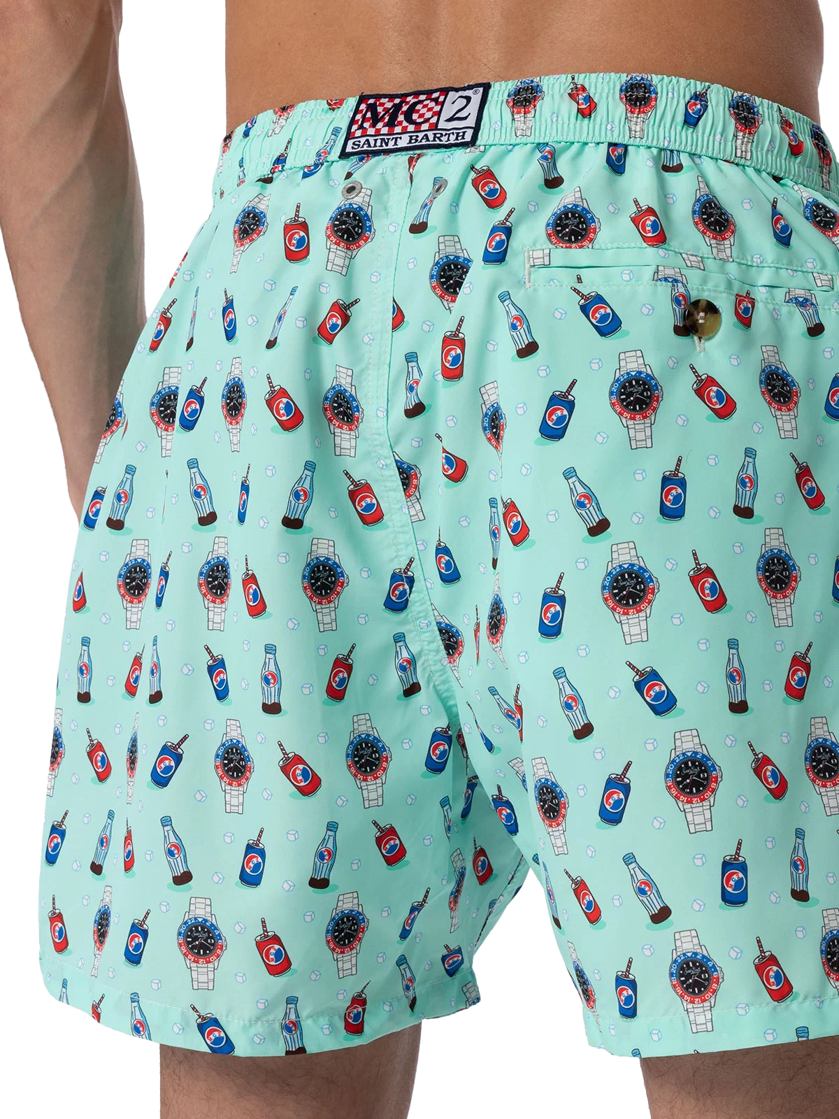 Lighting Micro Fantasy green watches and drinks print swim shorts - Image 5