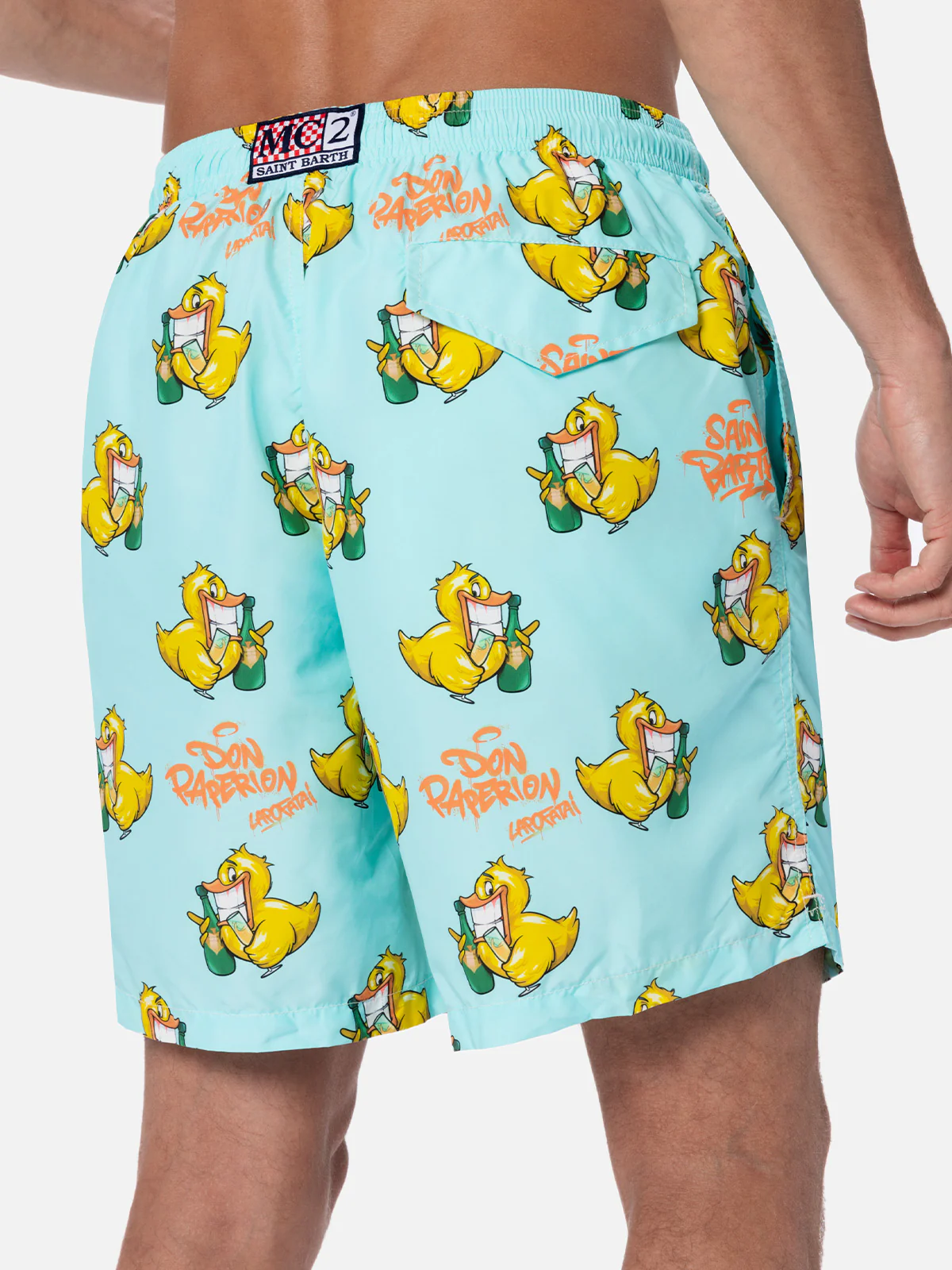 Lighting swim shorts with Cryptopuppets Don Paperion print in multicolor | Special Edition - Image 4