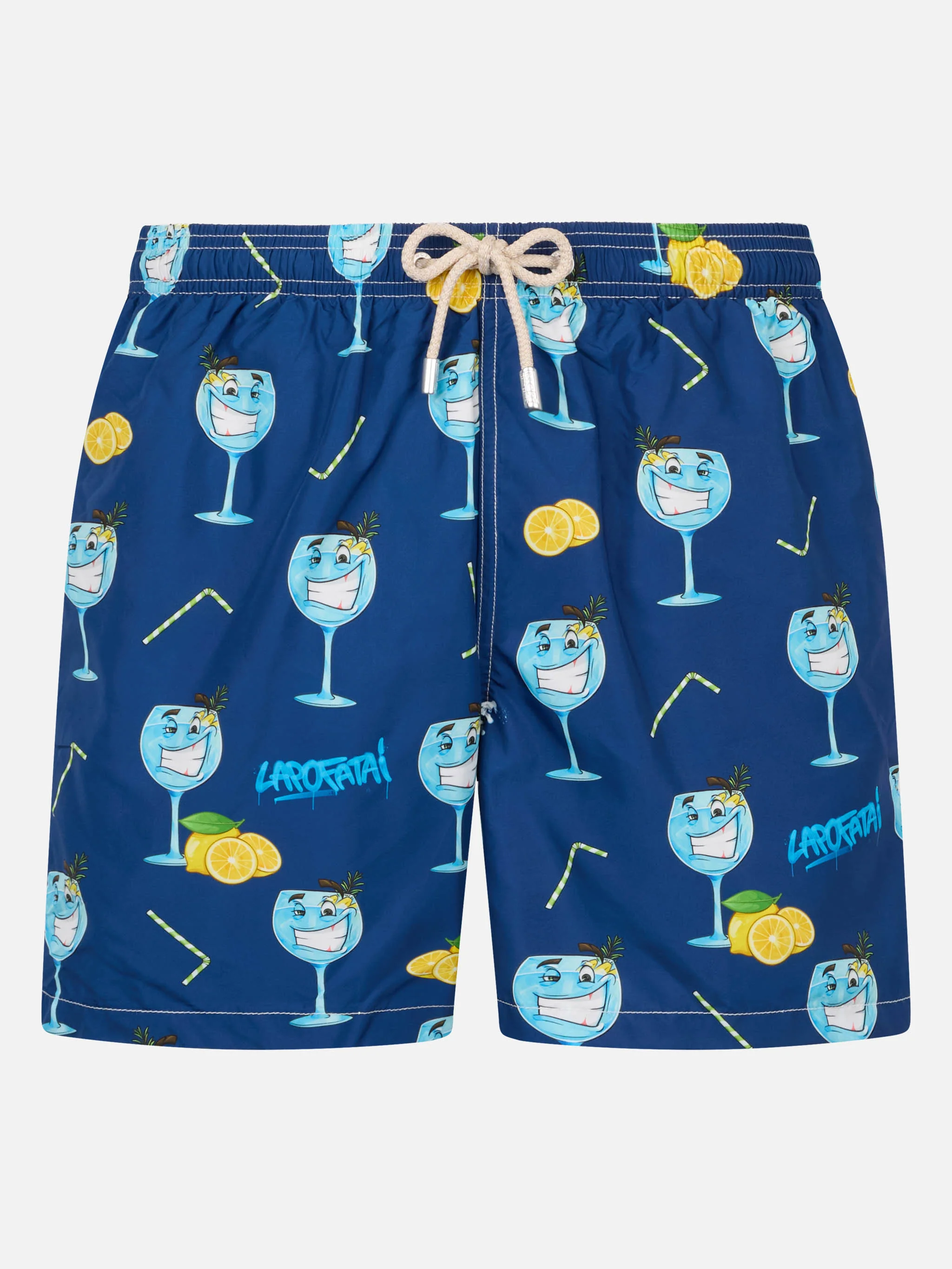 Lighting swim shorts with Cryptopuppets Gin Tonic print in blue | Special Edition
