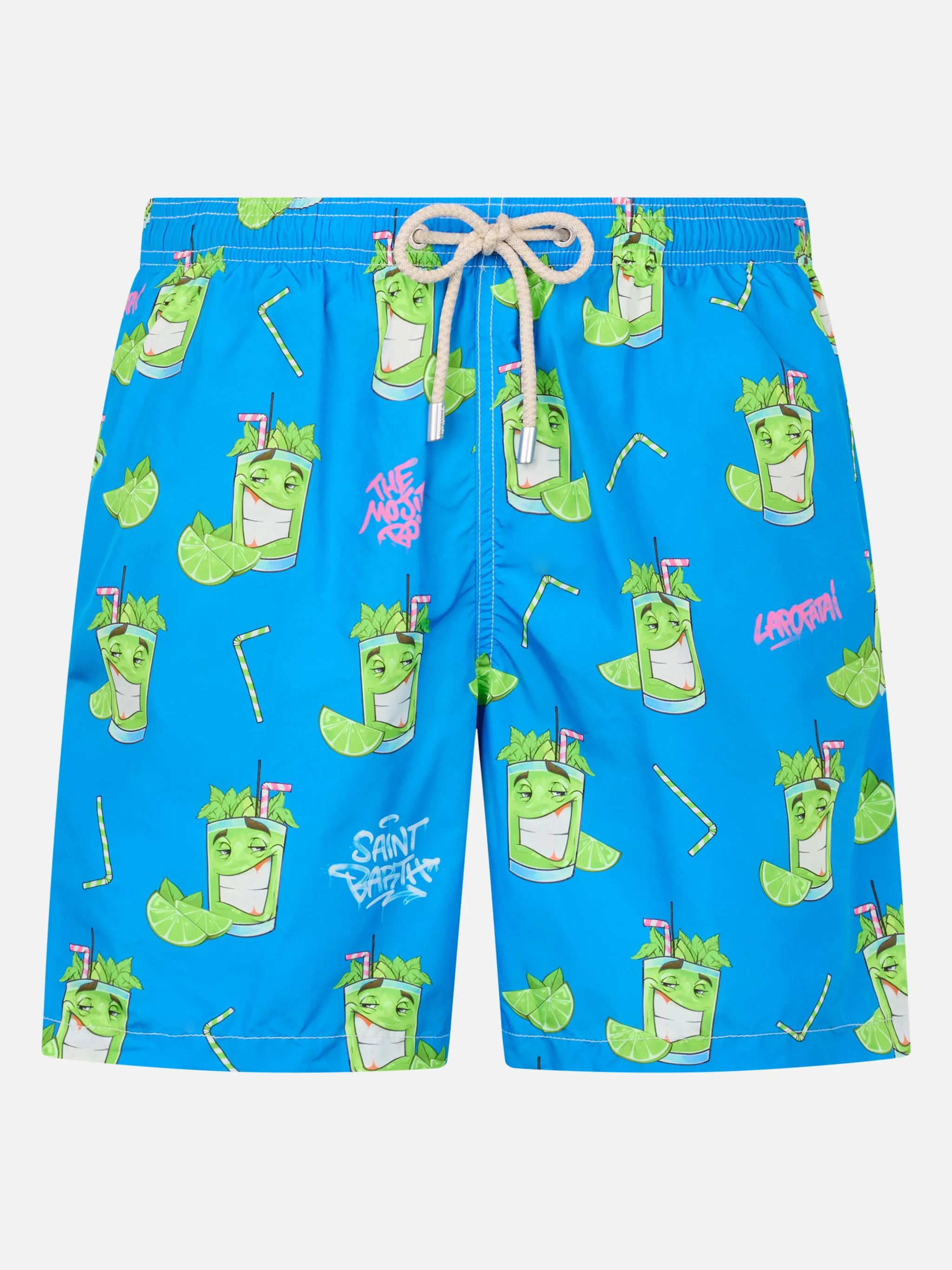 Lighting swim shorts with Cryptopuppets Mojito print in green | Special Edition