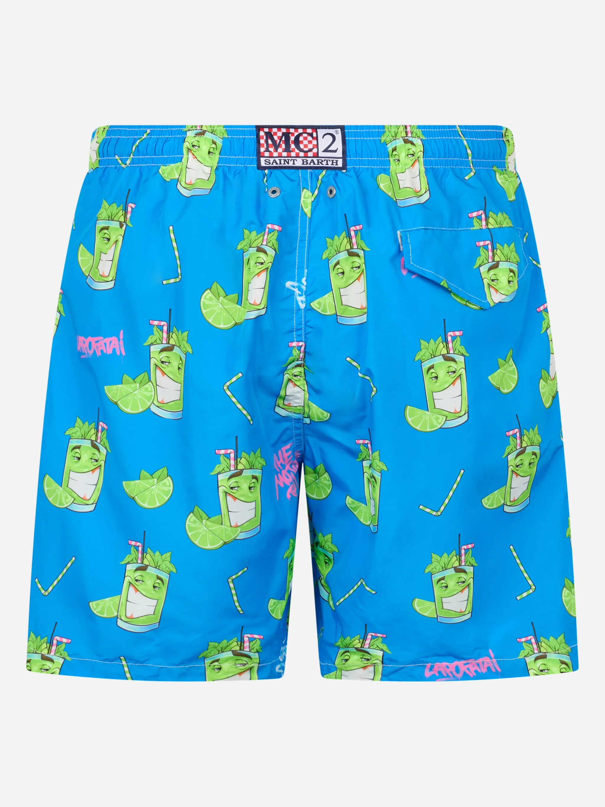 Lighting swim shorts with Cryptopuppets Mojito print in green | Special Edition - Image 2