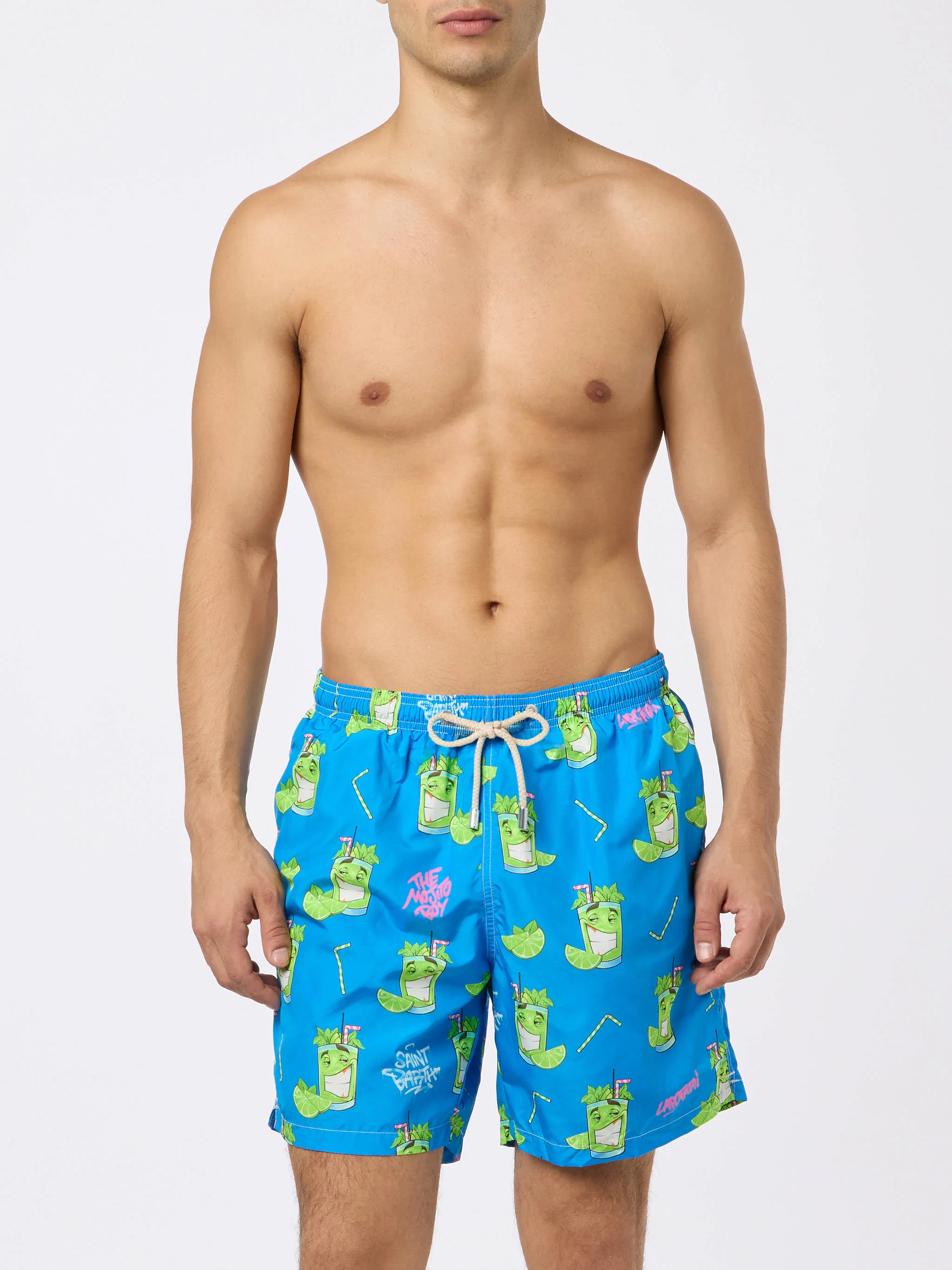 Lighting swim shorts with Cryptopuppets Mojito print in green | Special Edition - Image 3