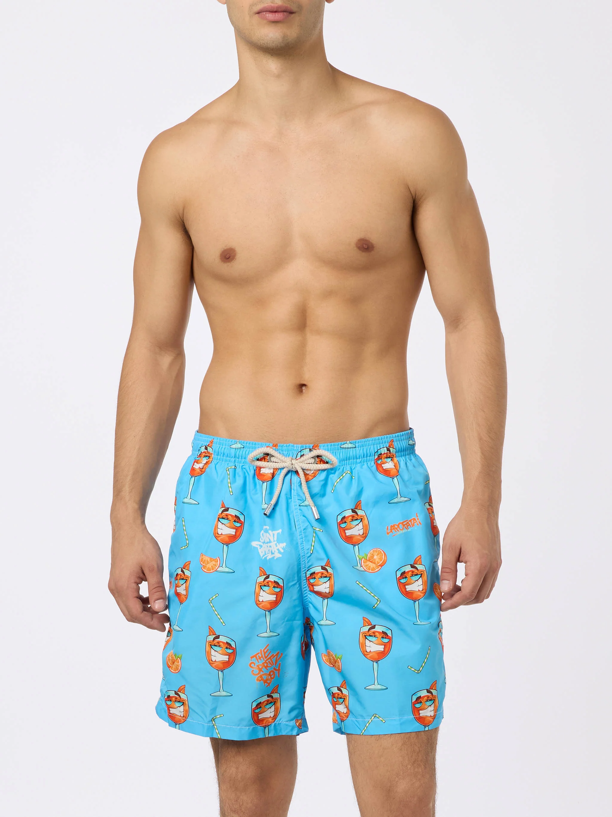 Lighting swim shorts with Cryptopuppets Spritz print in light blue | Special Edition - Image 3