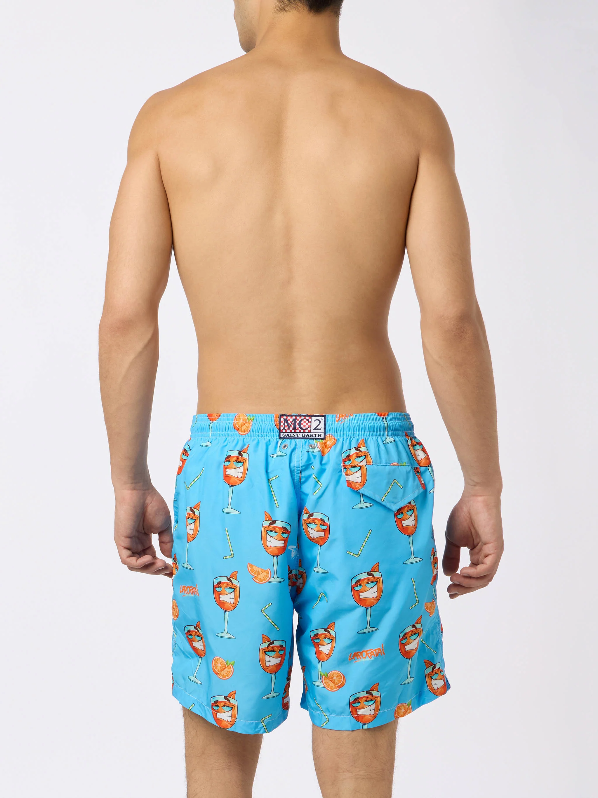 Lighting swim shorts with Cryptopuppets Spritz print in light blue | Special Edition - Image 4