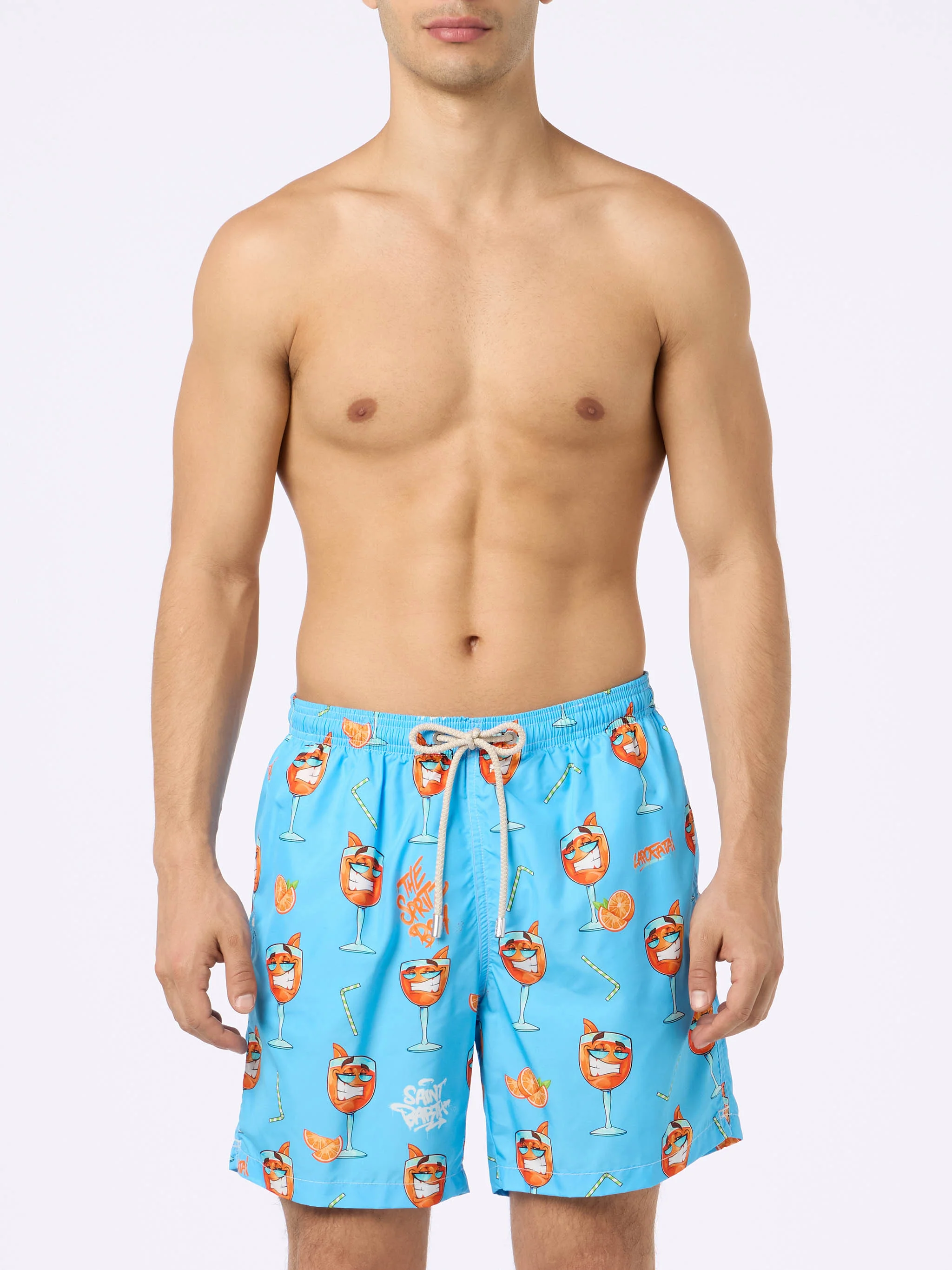 Lighting swim shorts with Cryptopuppets Spritz print in light blue | Special Edition - Image 5