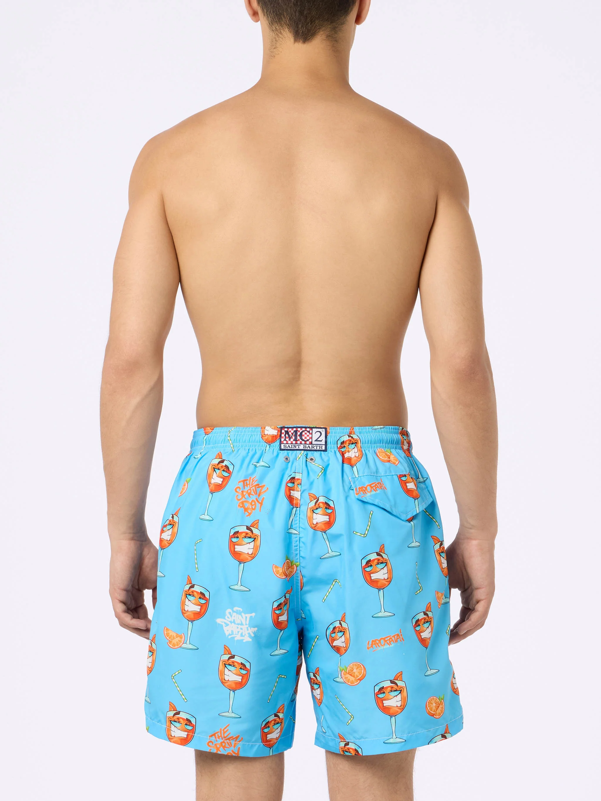 Lighting swim shorts with Cryptopuppets Spritz print in light blue | Special Edition - Image 6