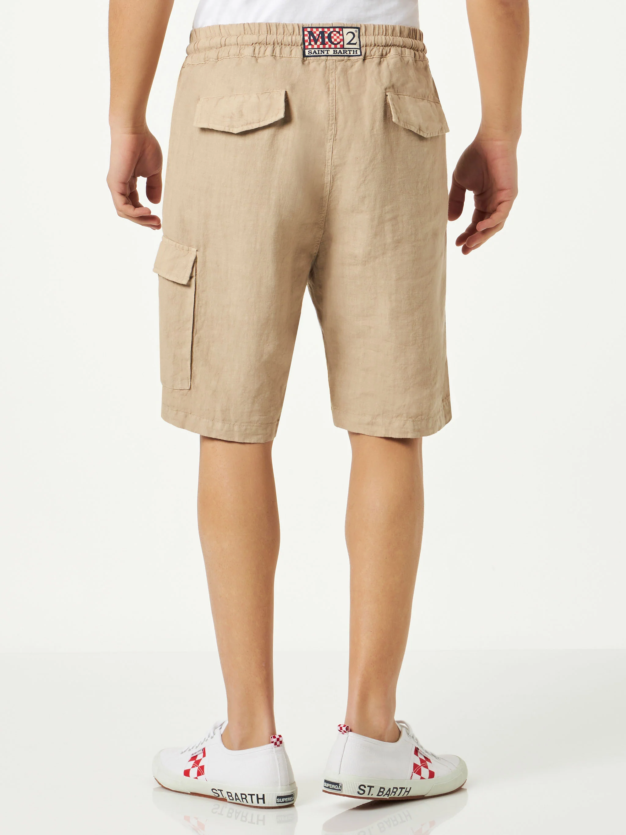 Marseille beige linen bermuda shorts in solid color - Image 2