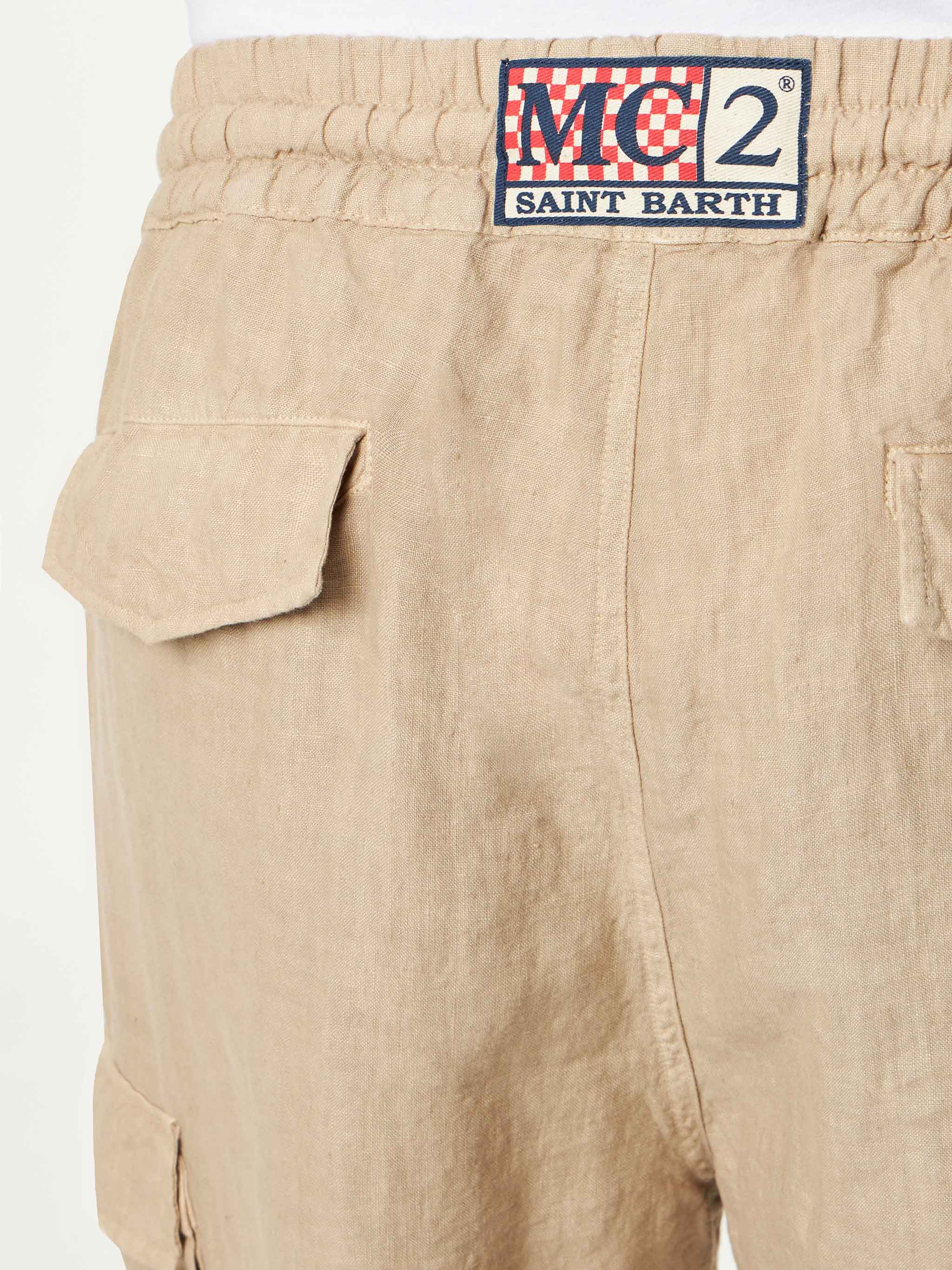 Marseille beige linen bermuda shorts in solid color - Image 3