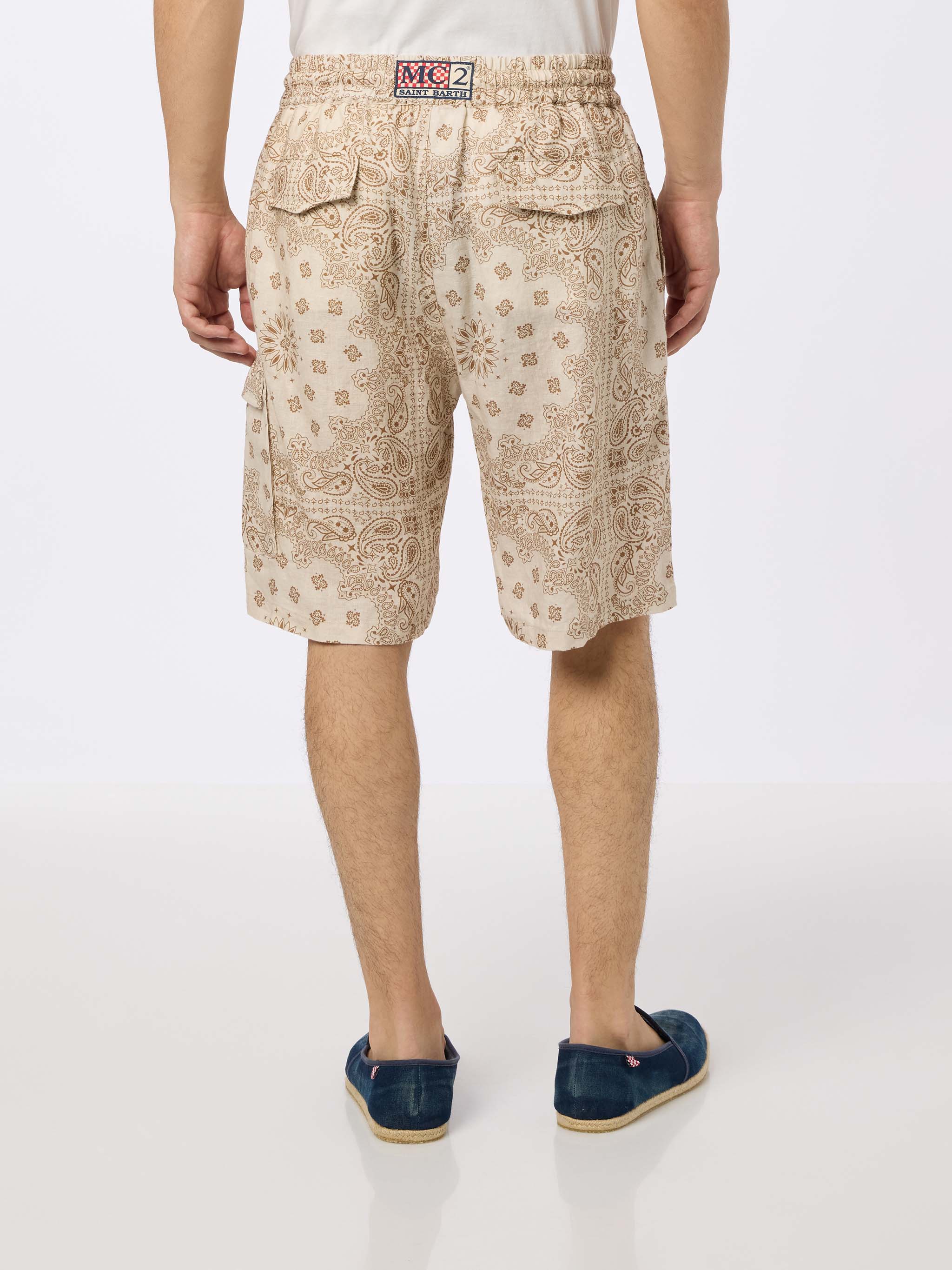 Marseille bandana print linen bermuda shorts - Image 3