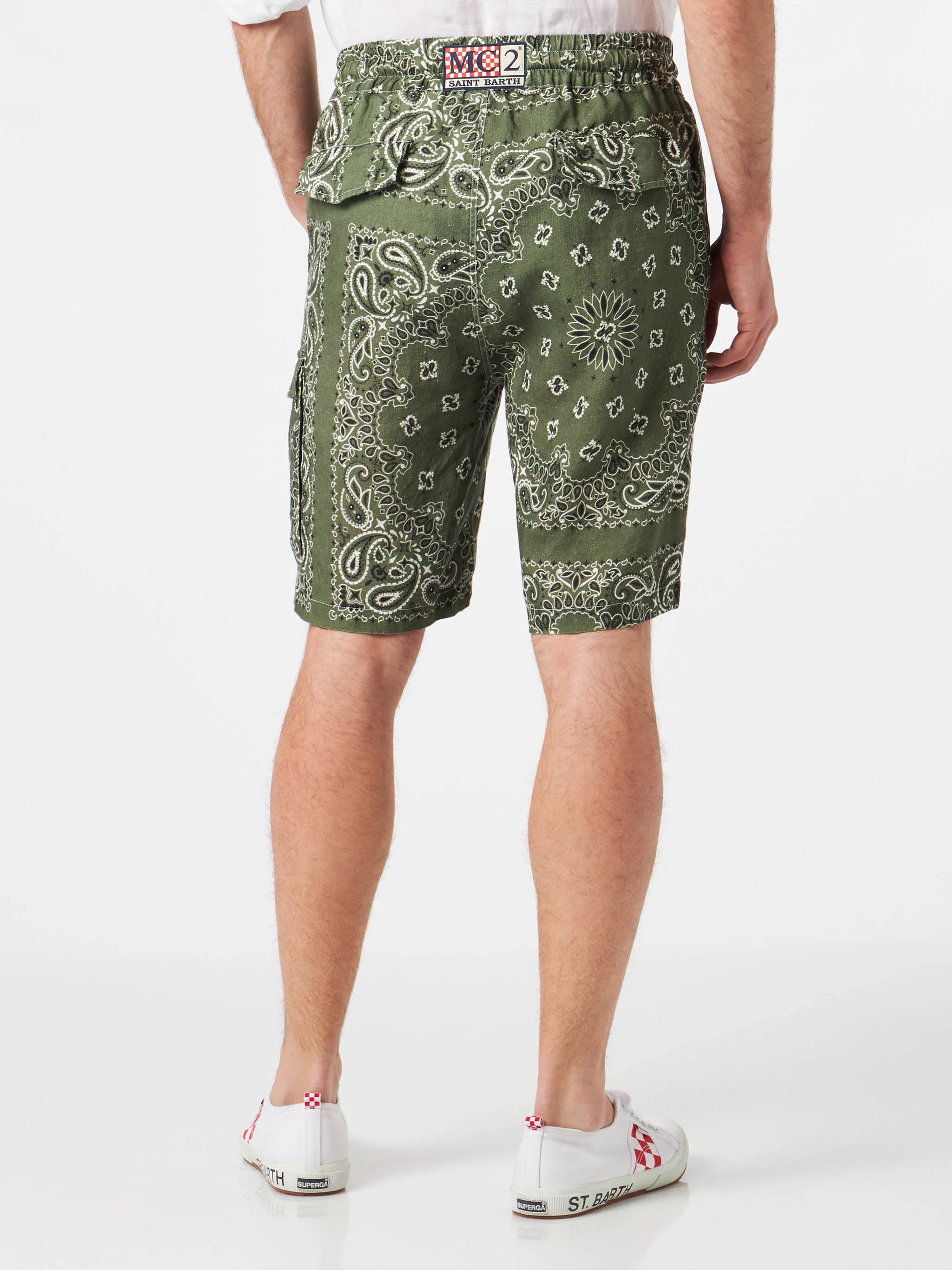 Marseille military green bandana linen bermuda shorts - Image 2