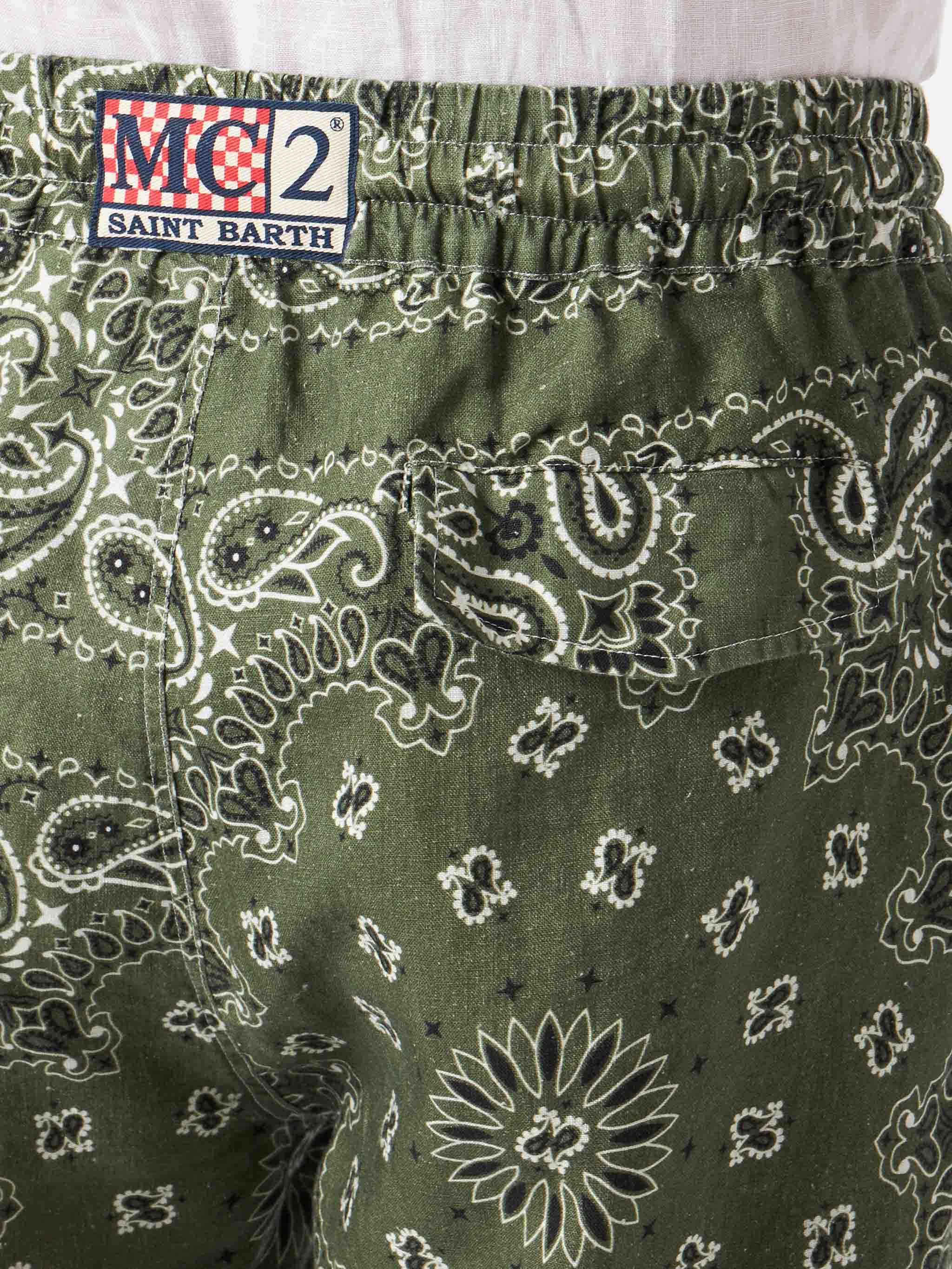 Marseille military green bandana linen bermuda shorts - Image 3