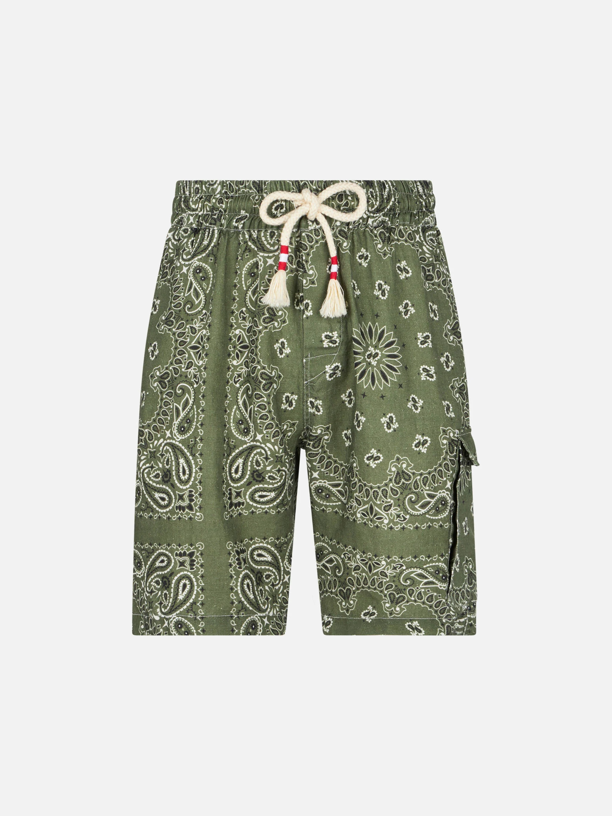 Marseille military green bandana linen bermuda shorts - Image 4