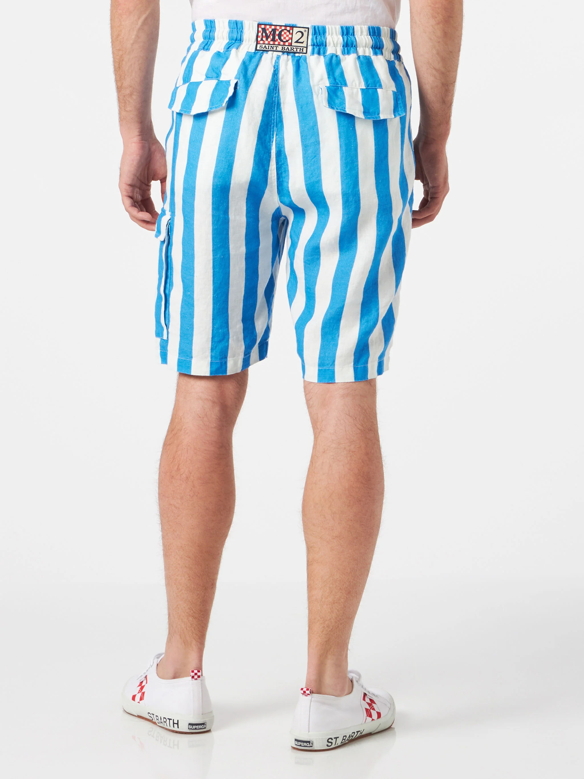 Marseille white and light blue striped linen bermuda shorts - Image 2