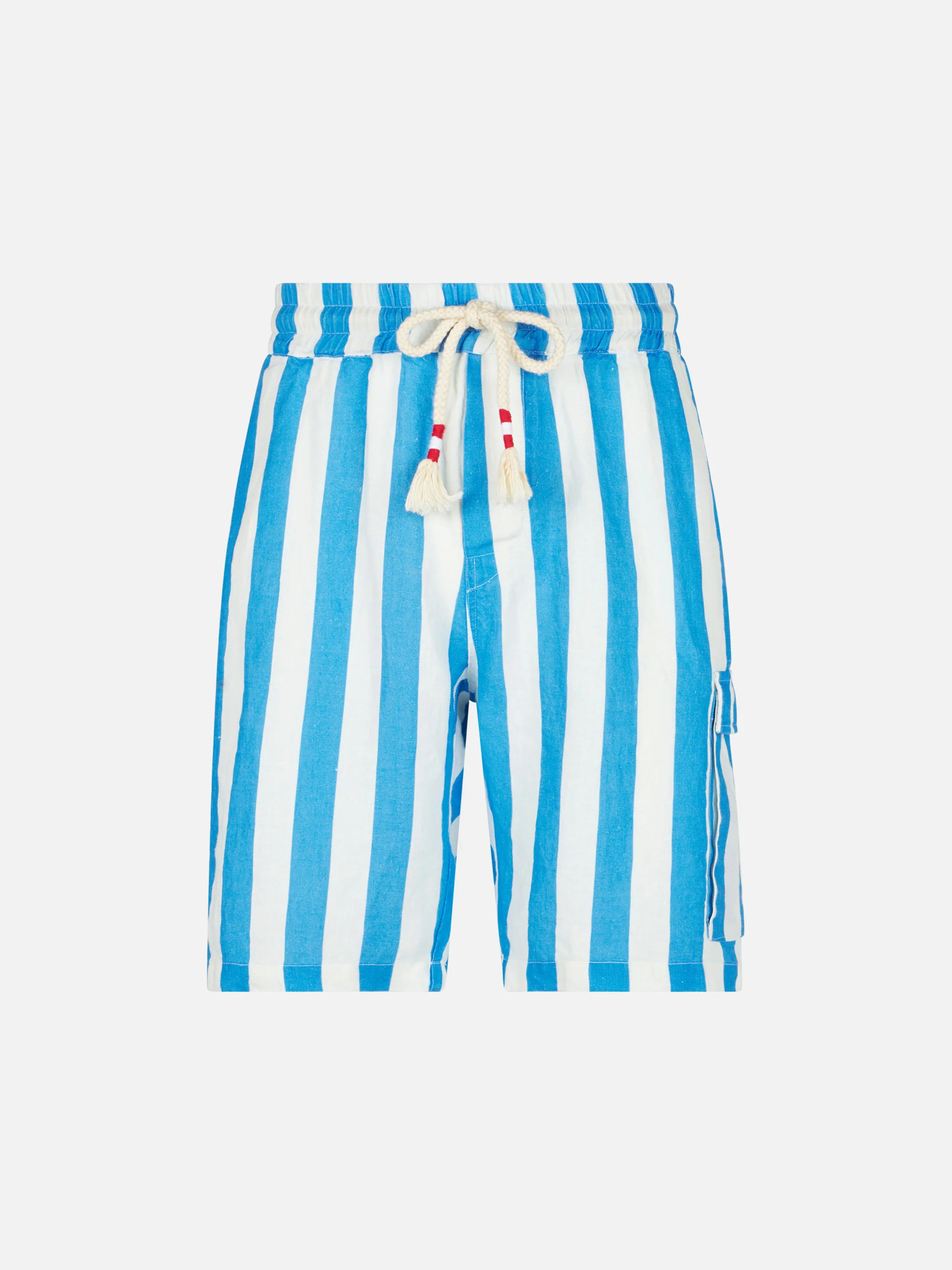 Marseille white and light blue striped linen bermuda shorts - Image 4