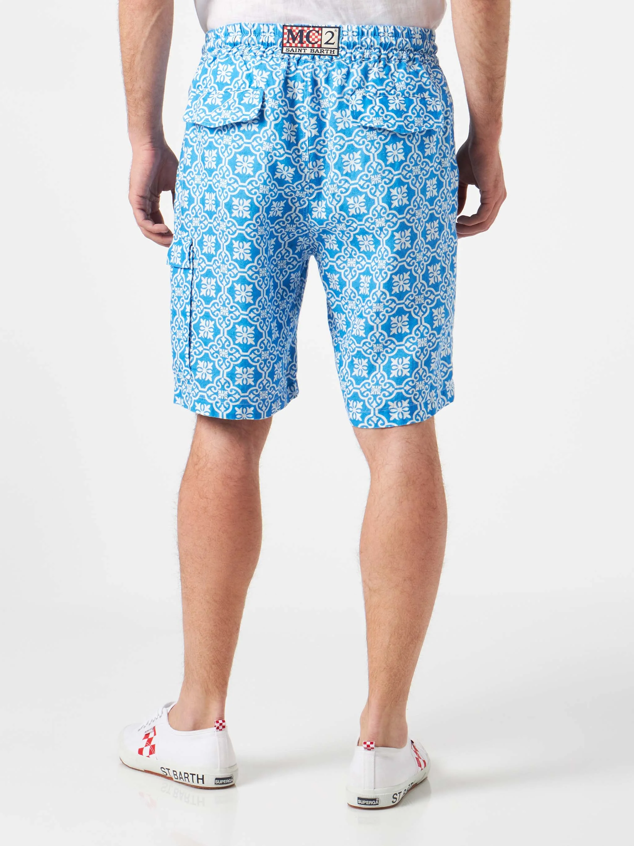 Marseille light blue majolica linen bermuda shorts - Image 2