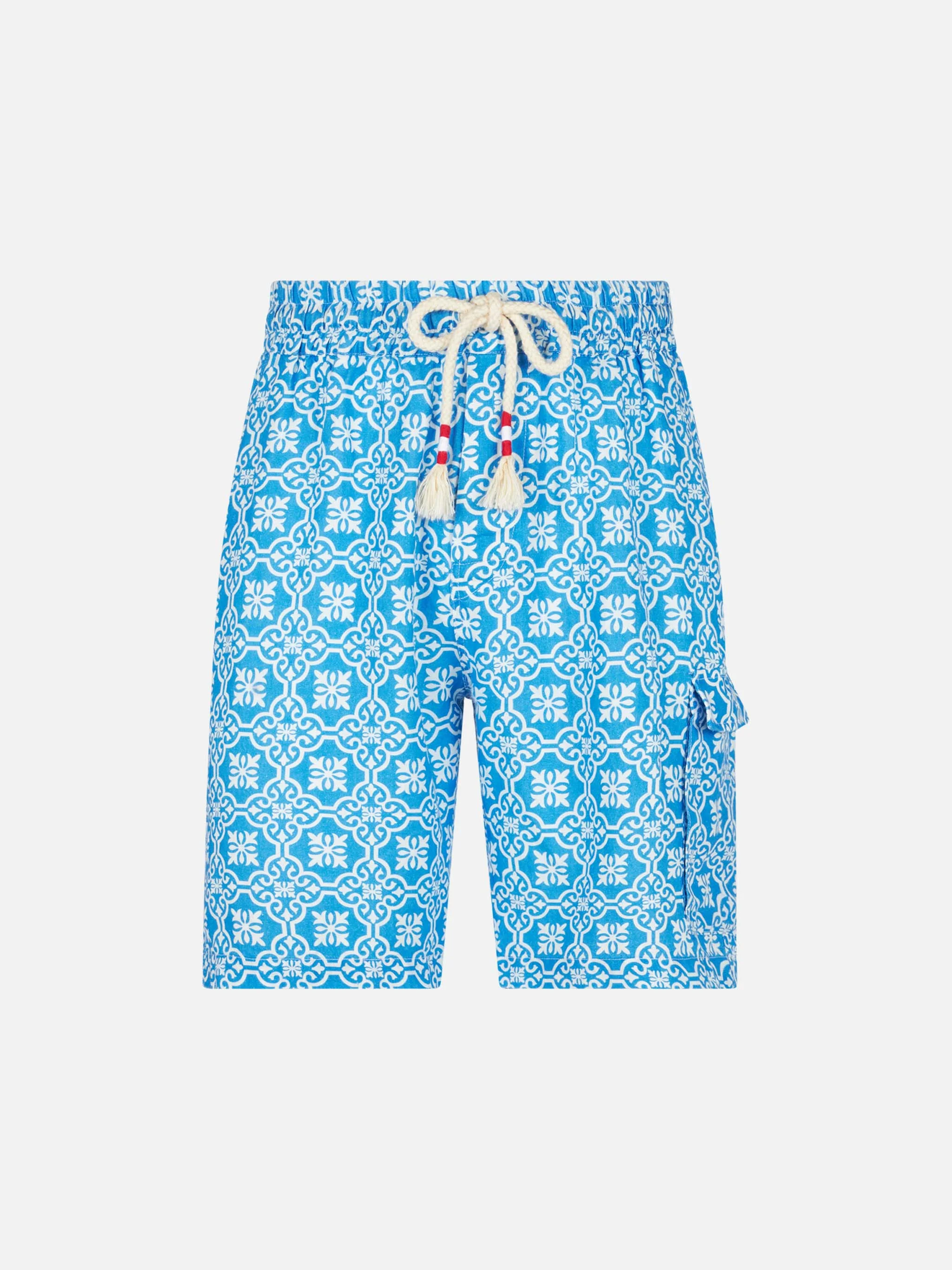 Marseille light blue majolica linen bermuda shorts - Image 4