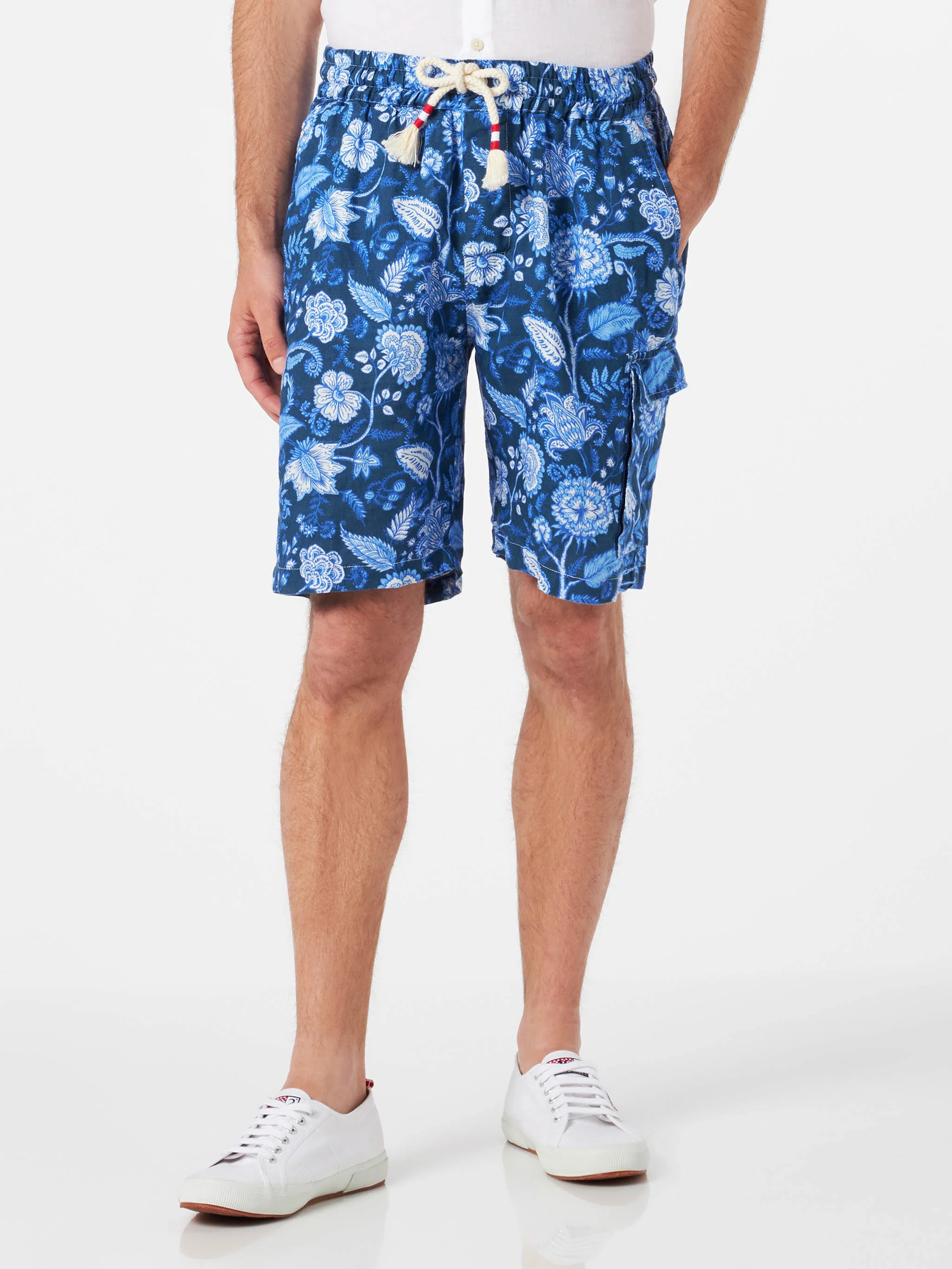 Marseille blue floral linen bermuda shorts