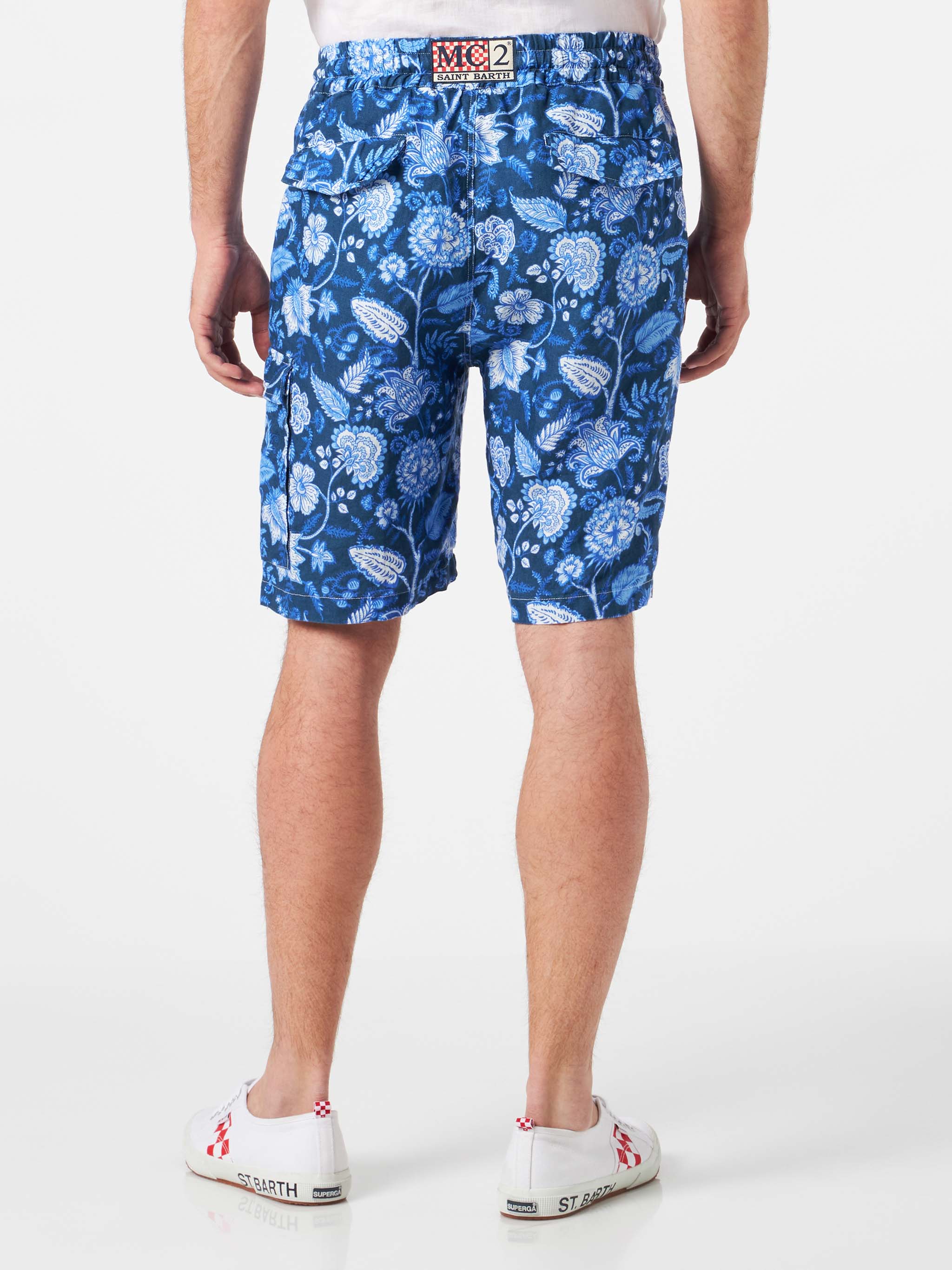 Marseille blue floral linen bermuda shorts - Image 2