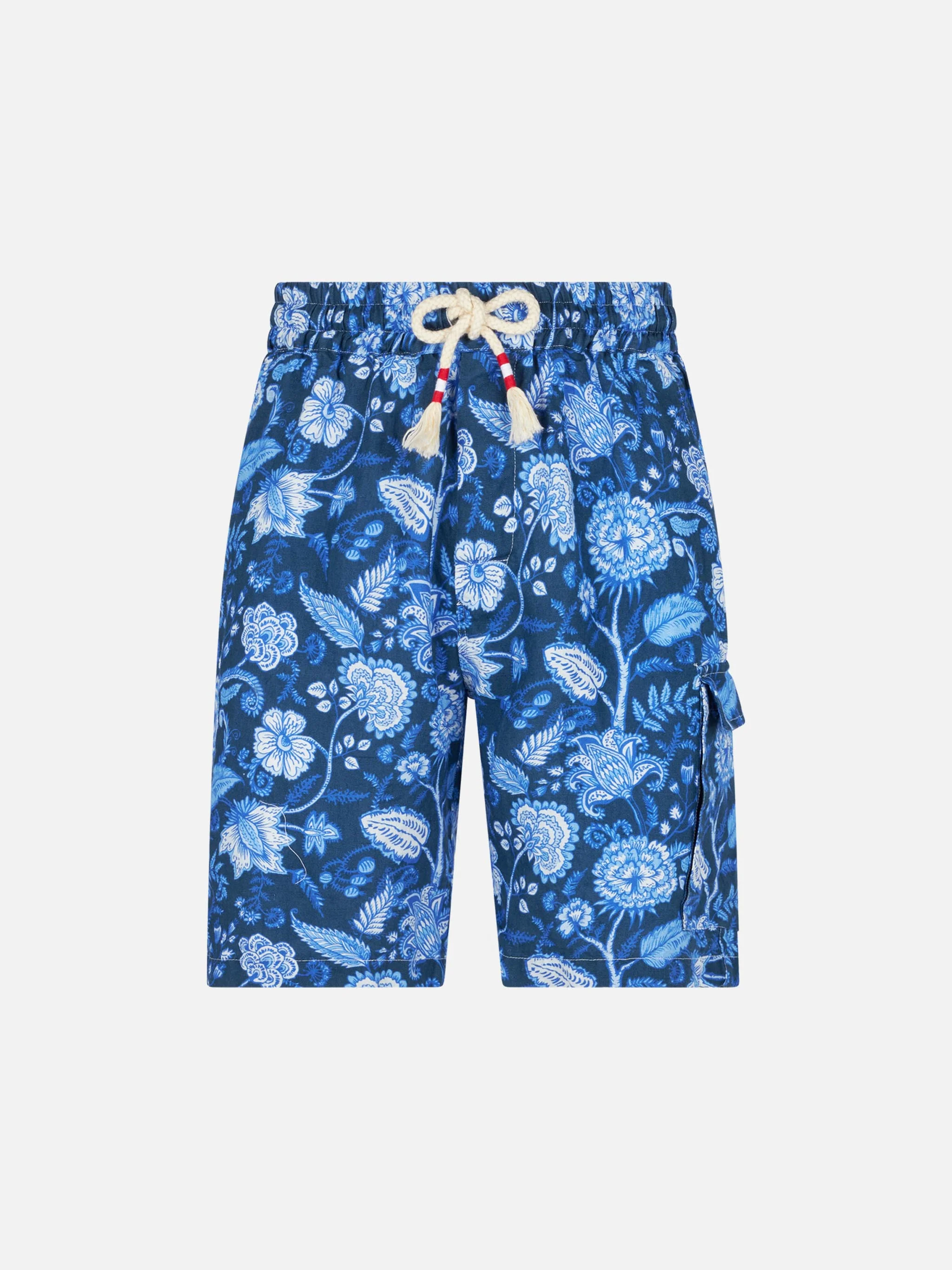 Marseille blue floral linen bermuda shorts - Image 4