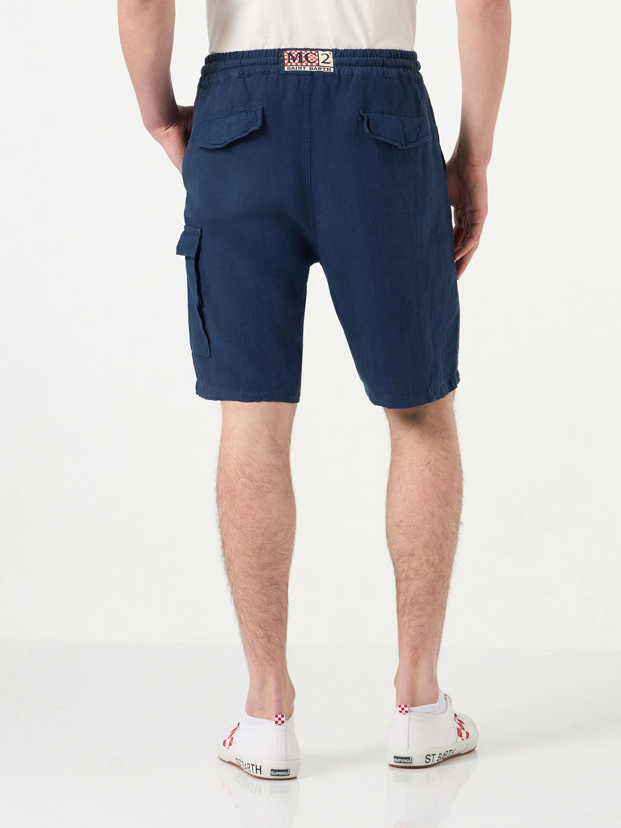 Man linen blue navy bermuda shorts - Image 2