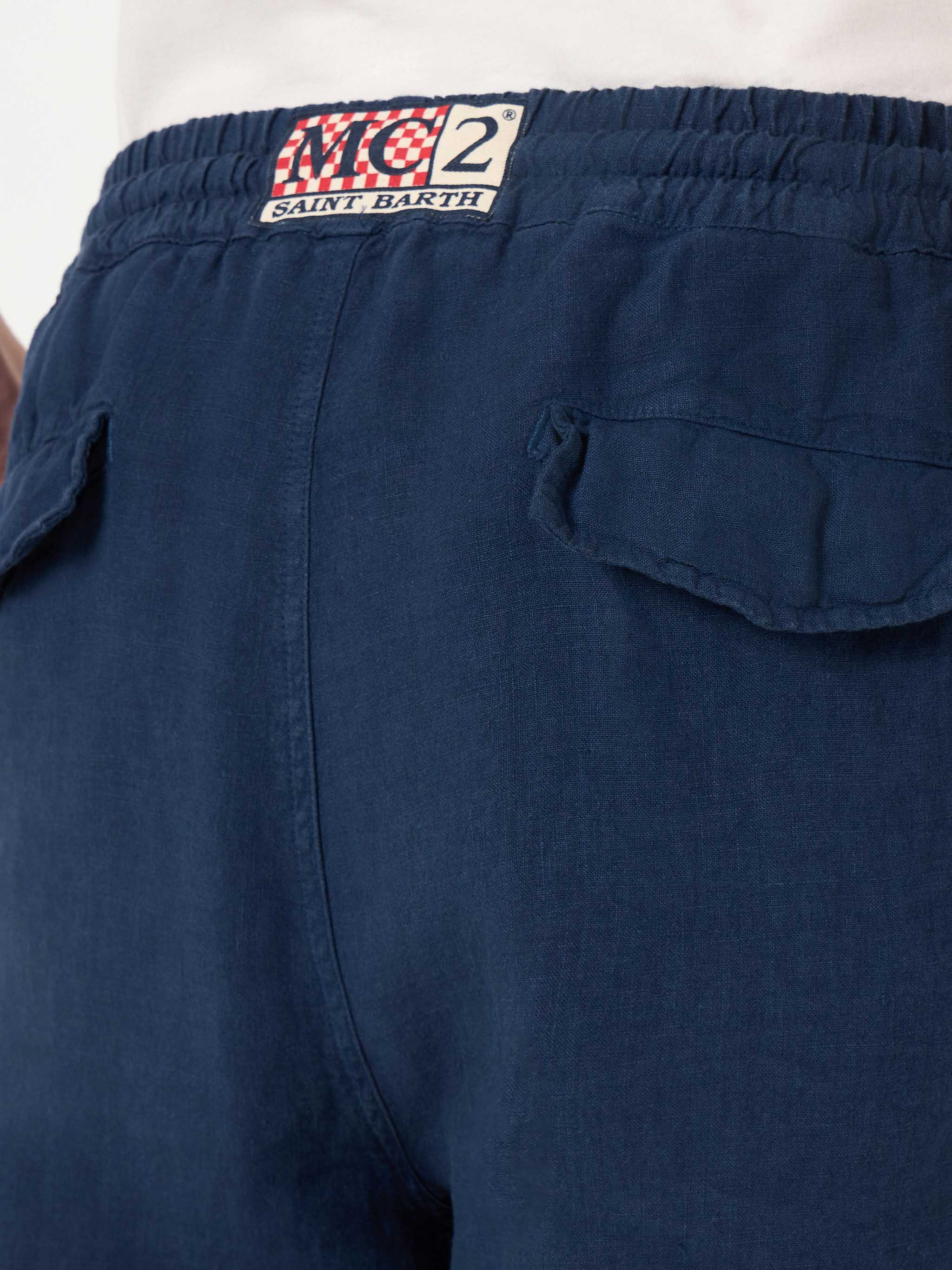 Man linen blue navy bermuda shorts - Image 3