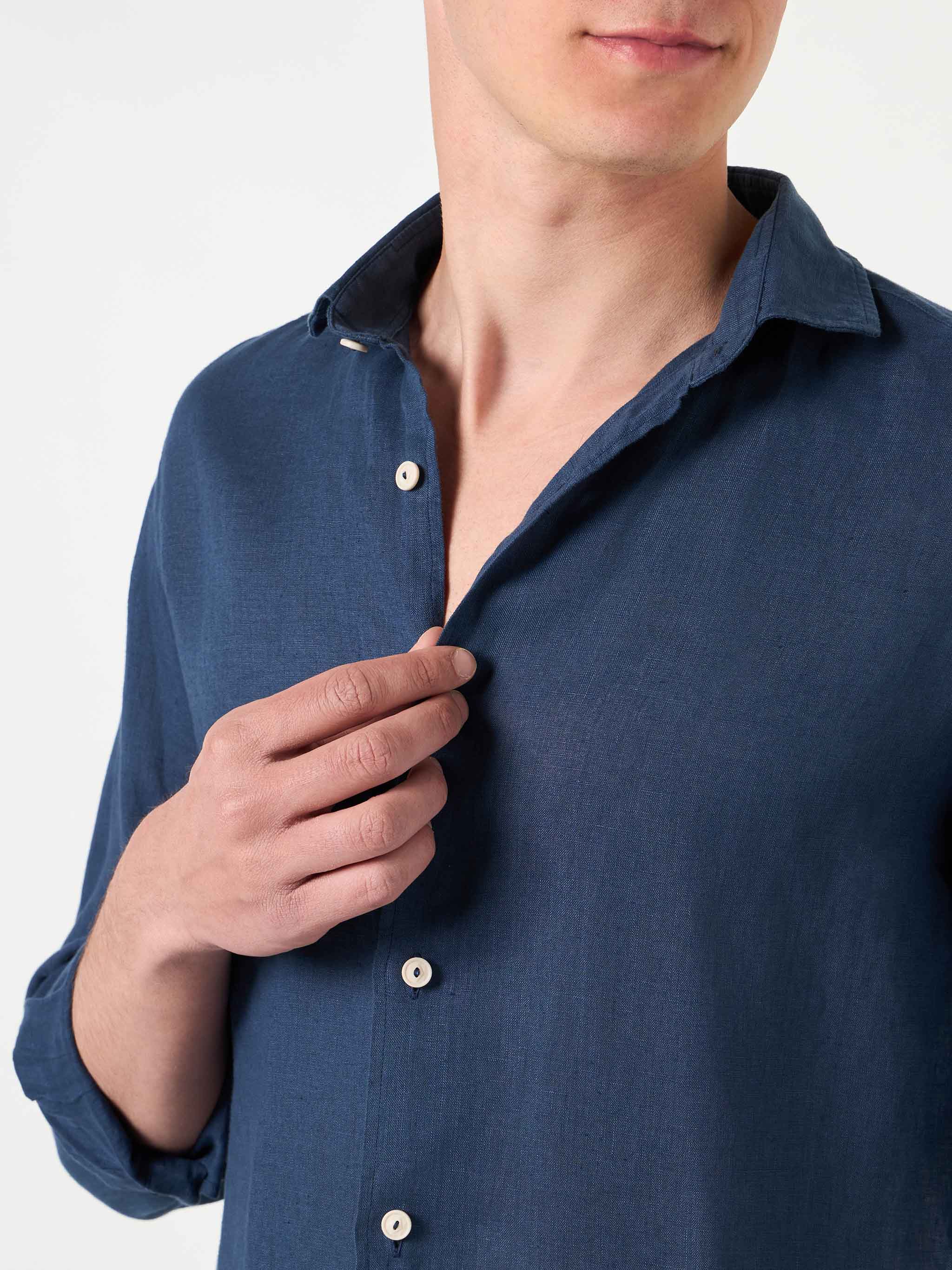 Pamplona navy blue linen shirt - Image 2