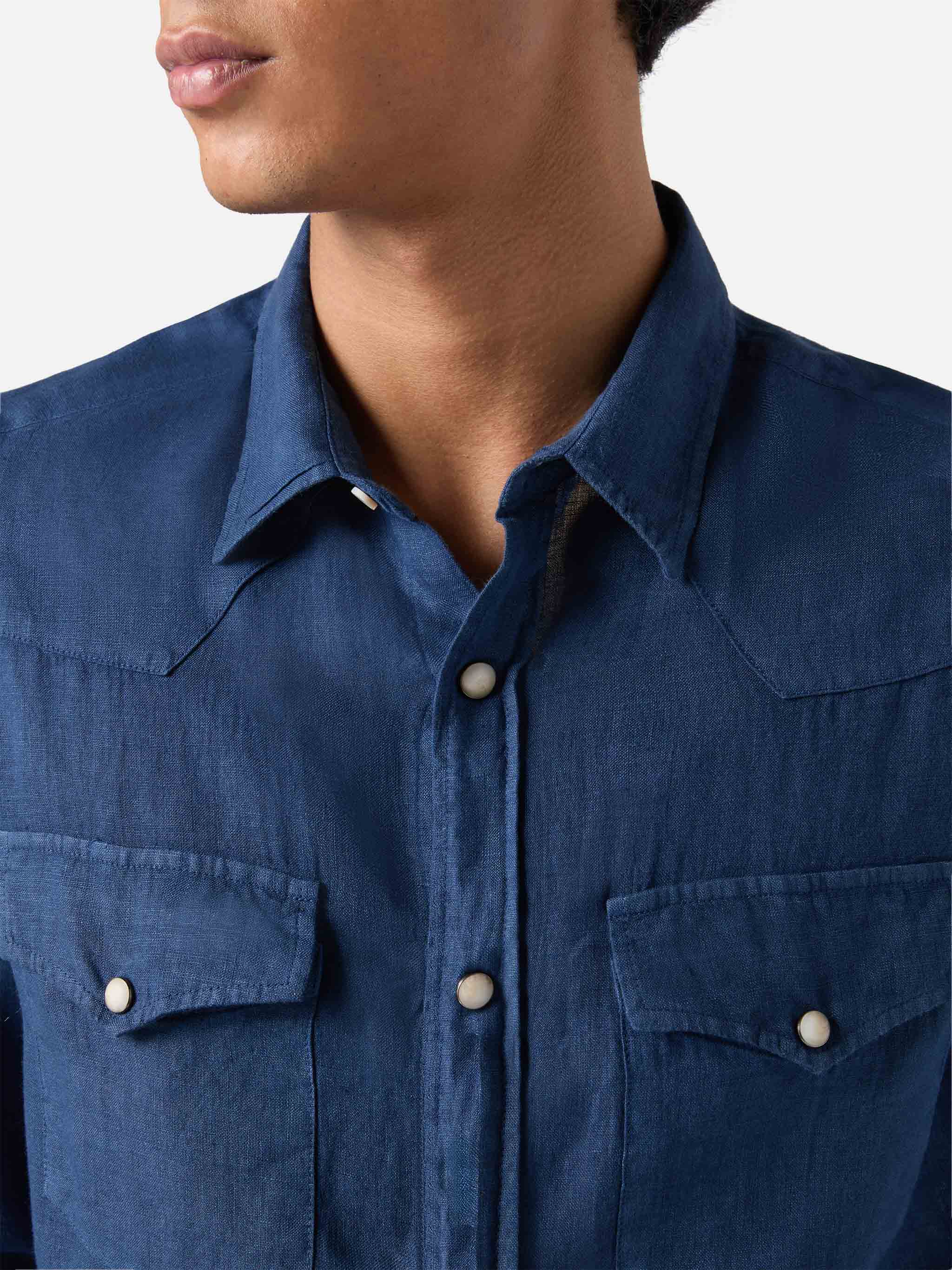 Greg linen denim-effect shirt in navy blue - Image 2