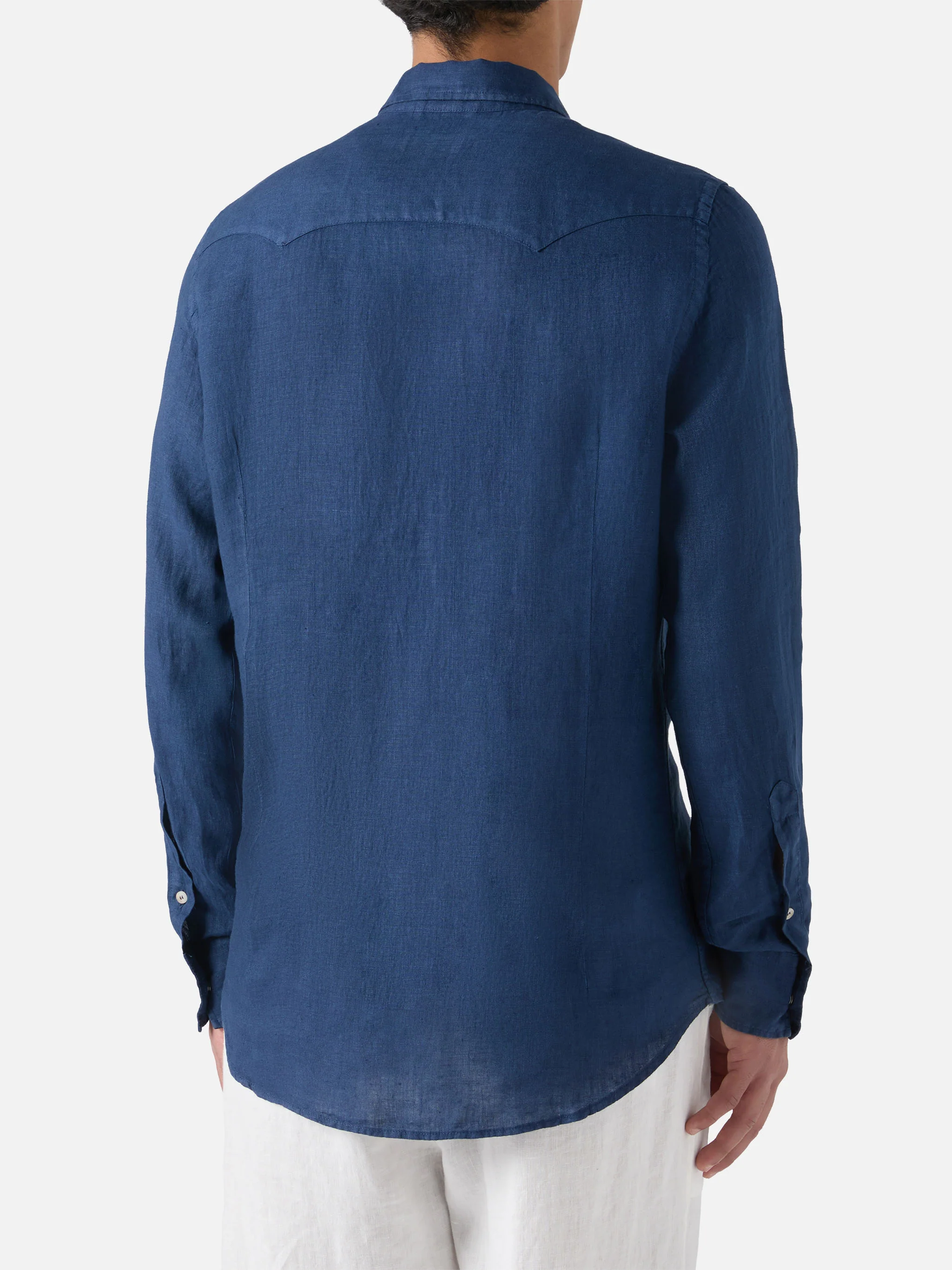 Greg linen denim-effect shirt in navy blue - Image 3