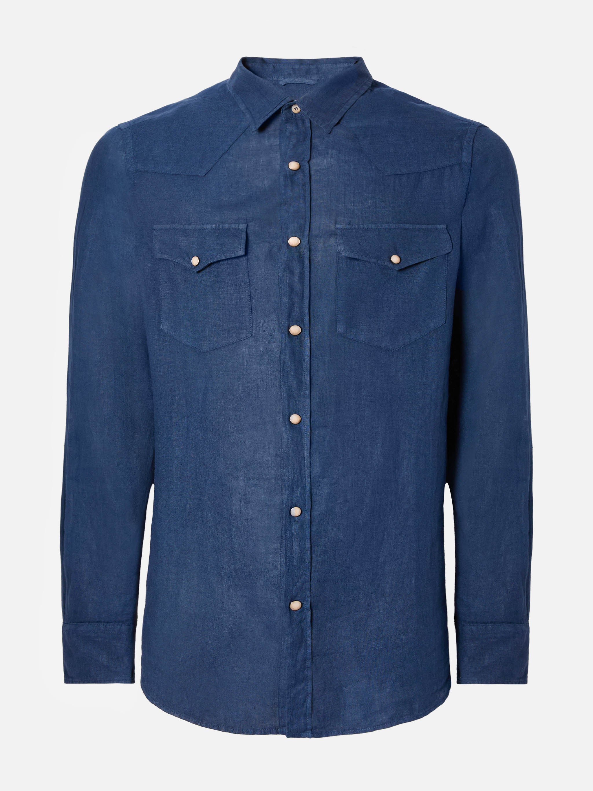 Greg linen denim-effect shirt in navy blue - Image 4