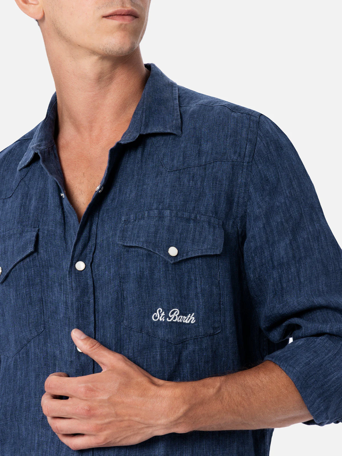 Greg blue linen denim-effect shirt - Image 2
