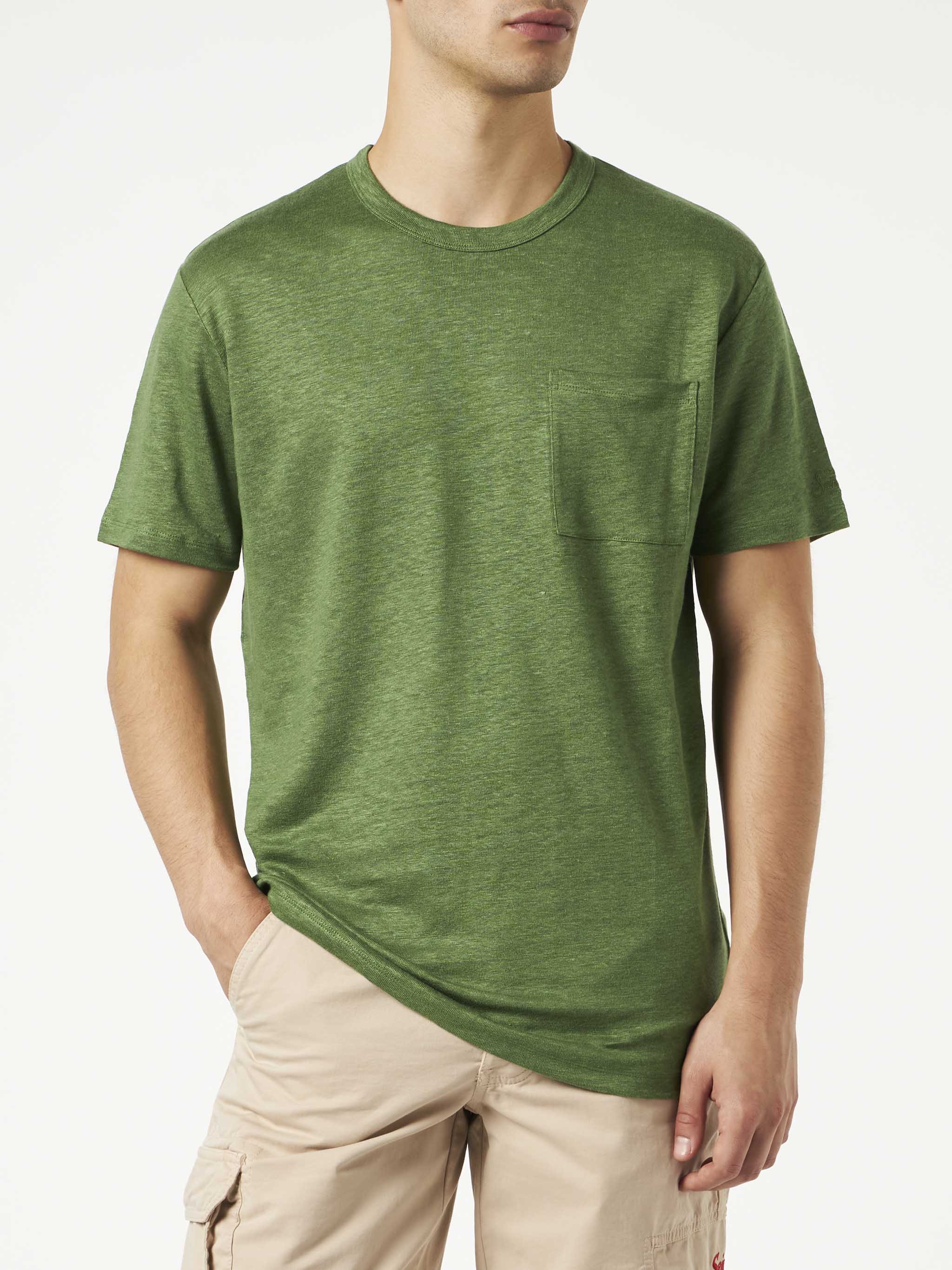 Military green linen Ecstasea T-shirt - Image 3