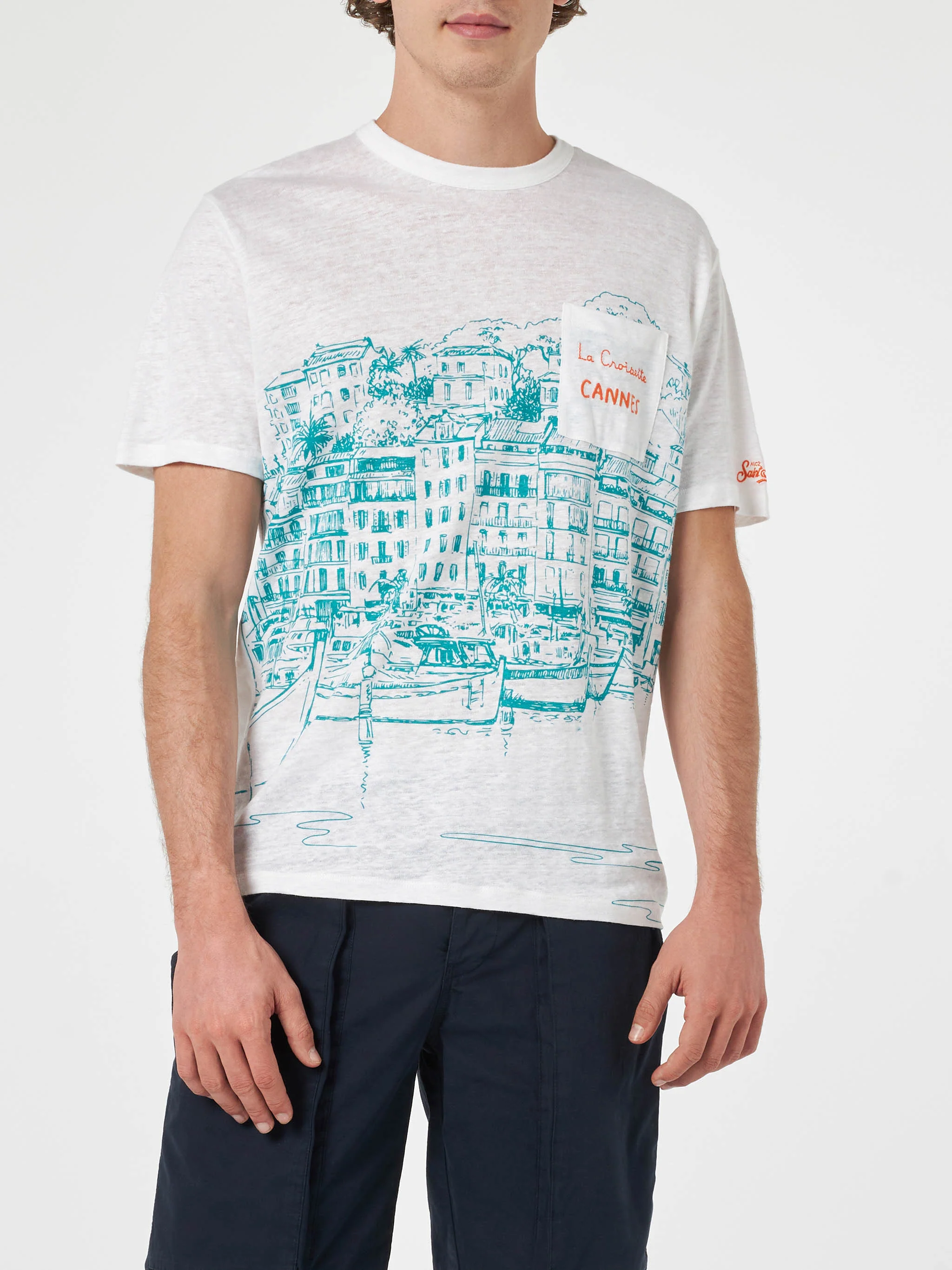 Ecstasea linen jersey t-shirt with Cannes print - Image 3
