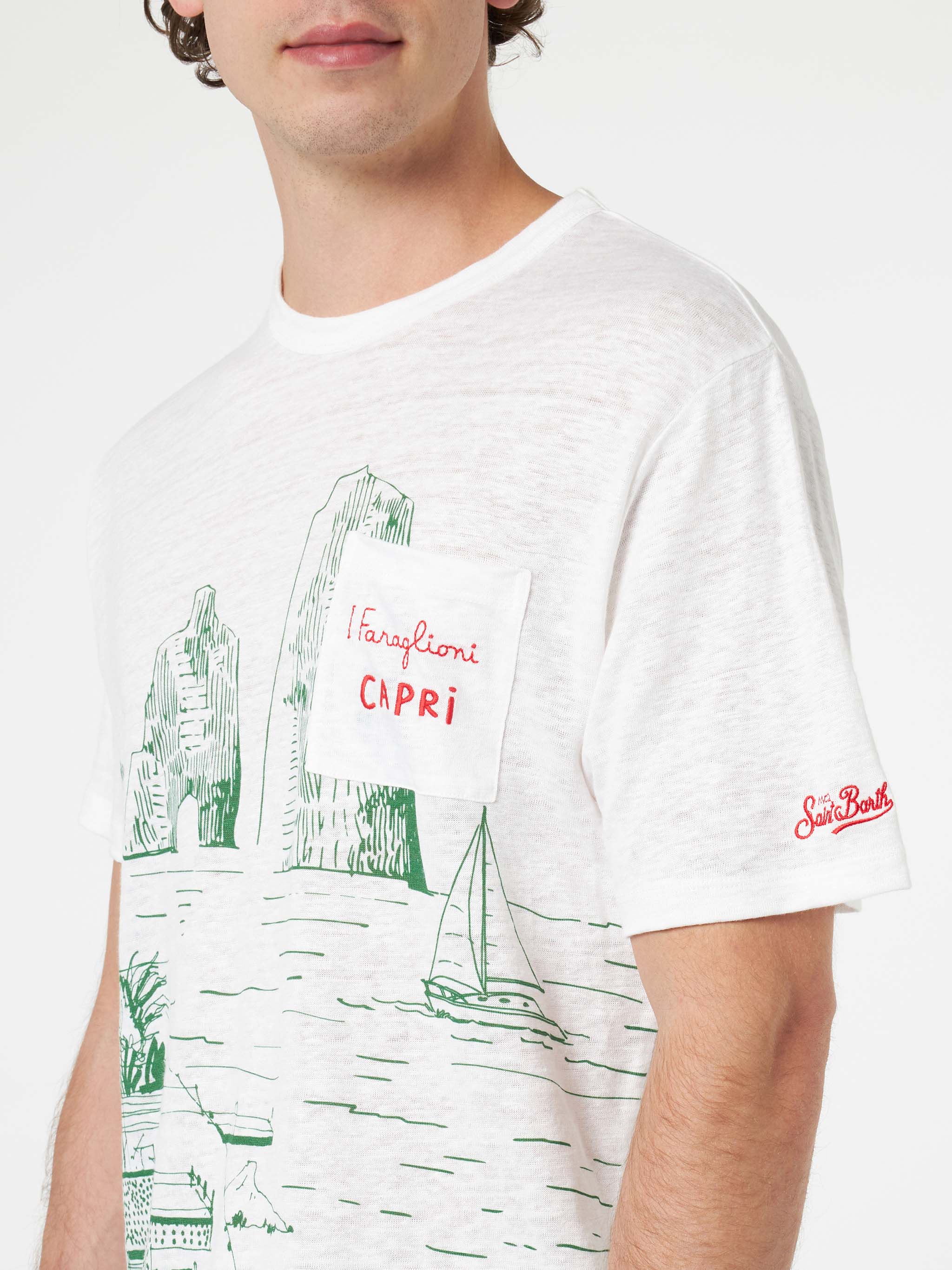 Ecstasea linen jersey t-shirt with Capri print - Image 2