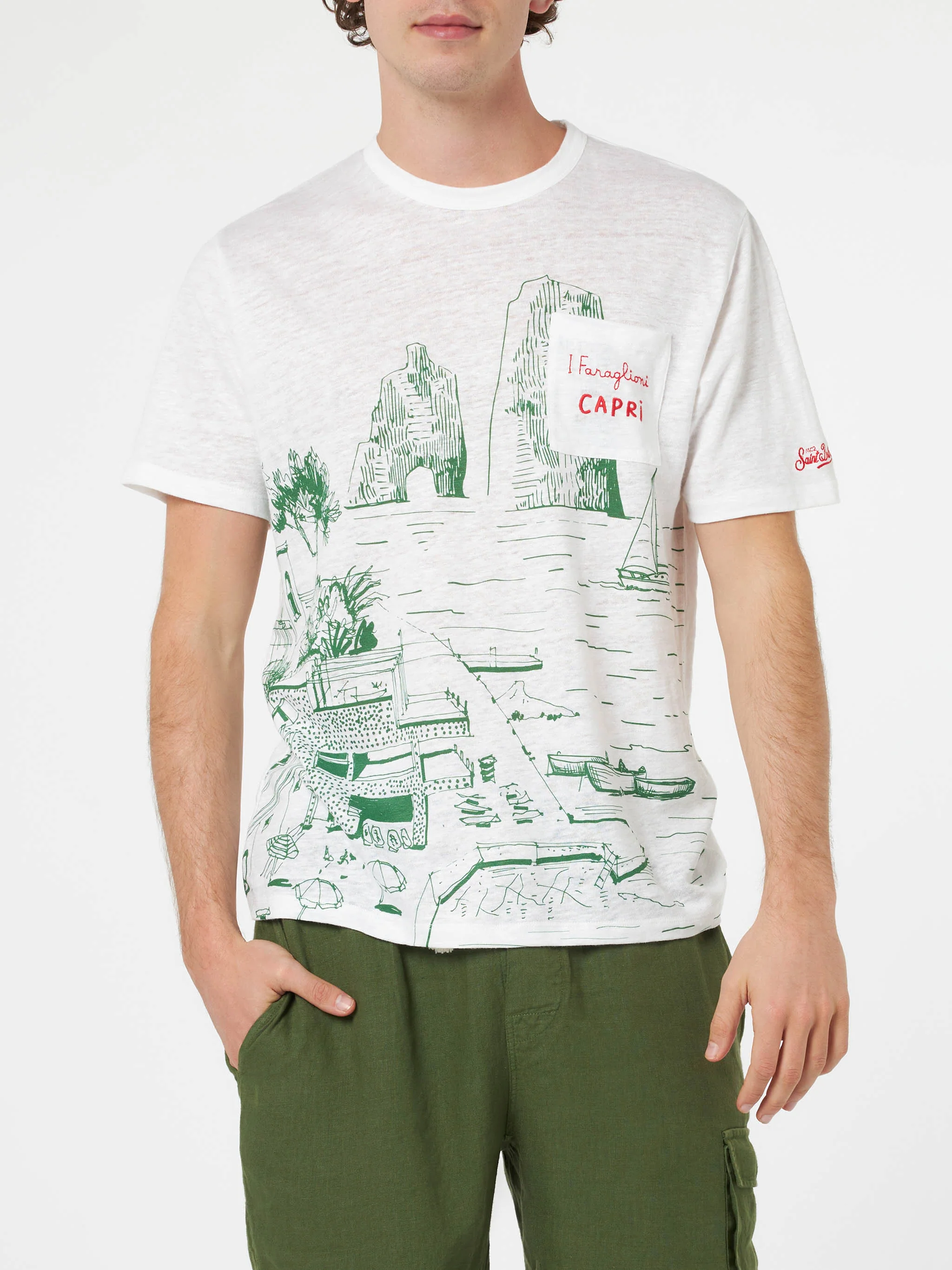 Ecstasea linen jersey t-shirt with Capri print - Image 3