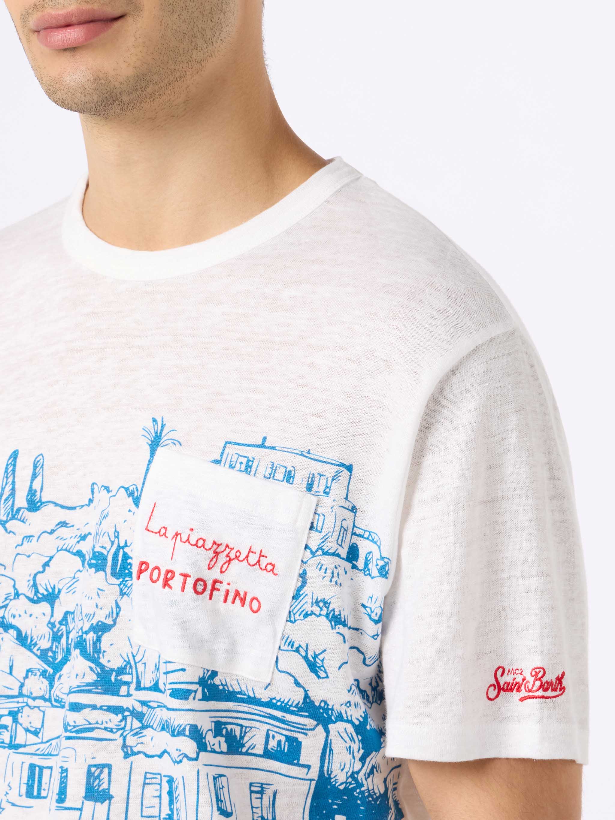 Ecstasea linen jersey t-shirt with Portofino print - Image 2