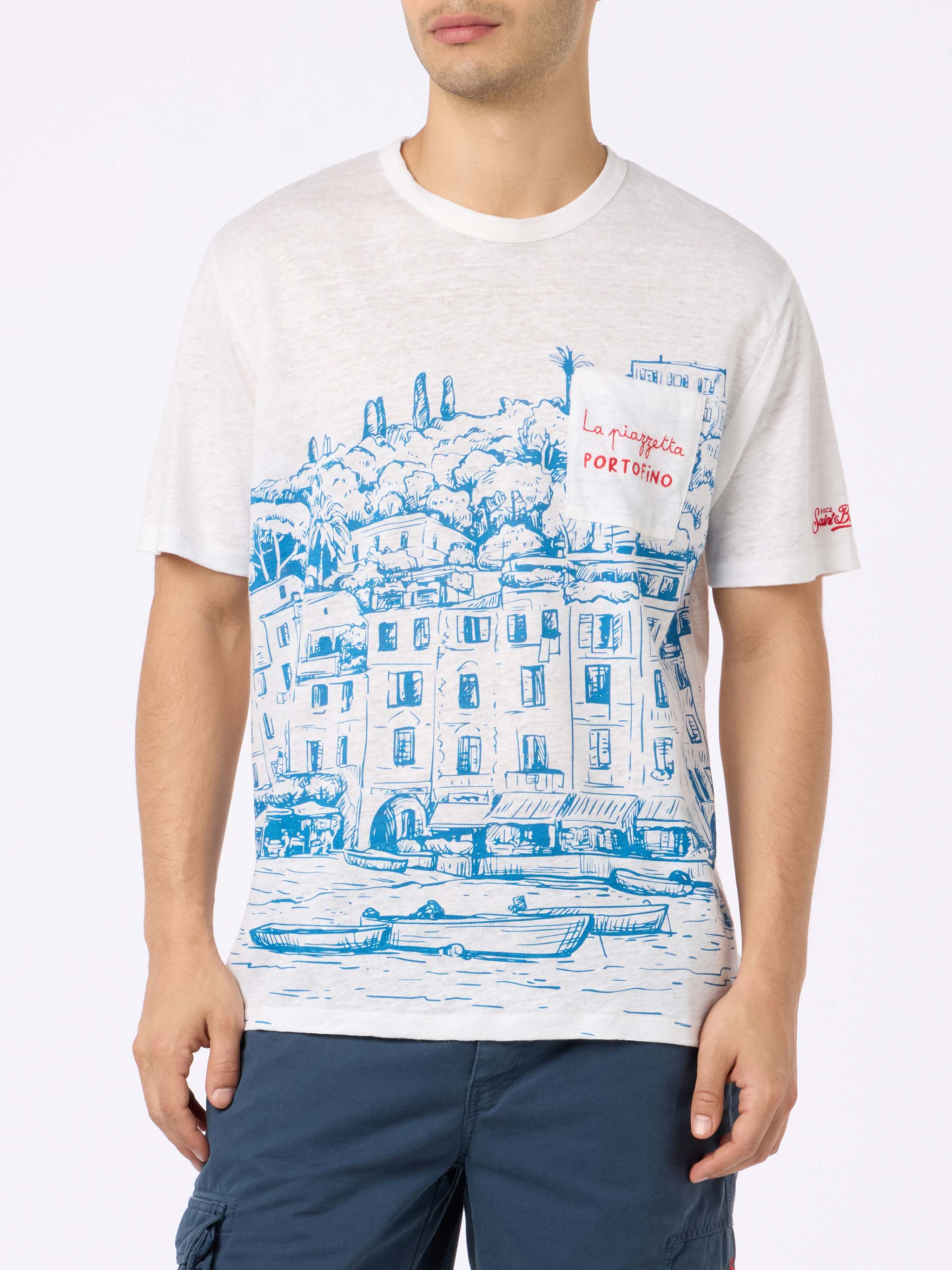 Ecstasea linen jersey t-shirt with Portofino print - Image 3