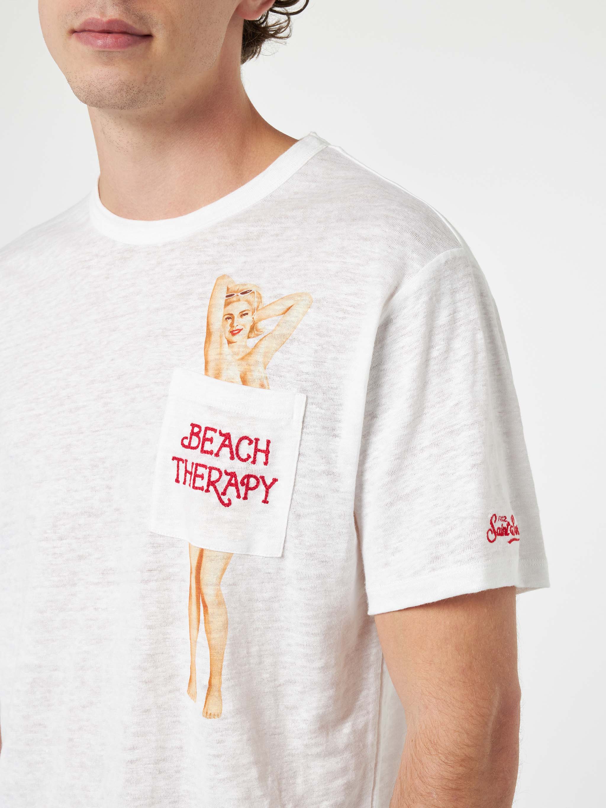Ecstasea linen jersey t-shirt with Beach Therapy print - Image 2