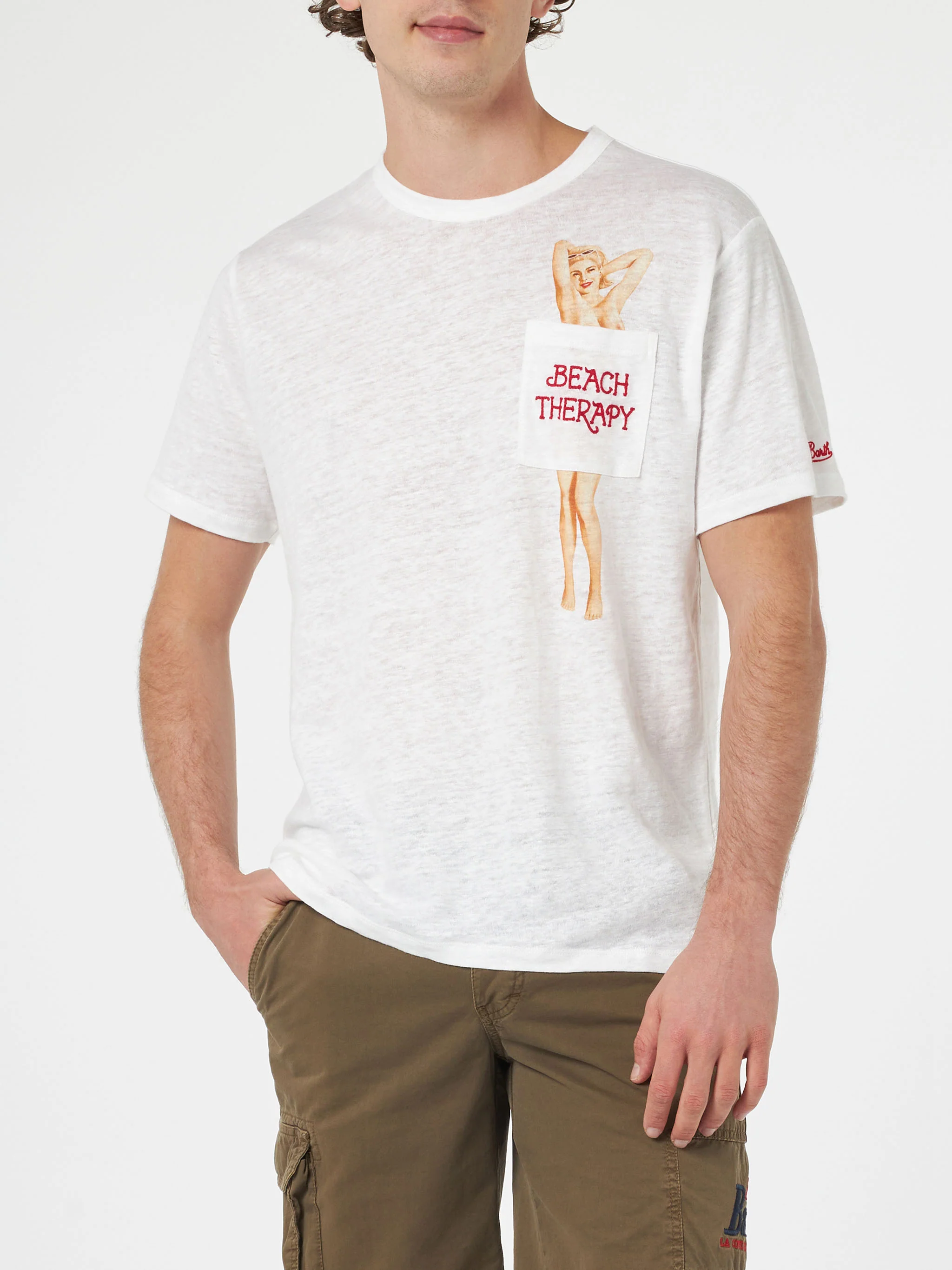 Ecstasea linen jersey t-shirt with Beach Therapy print - Image 3
