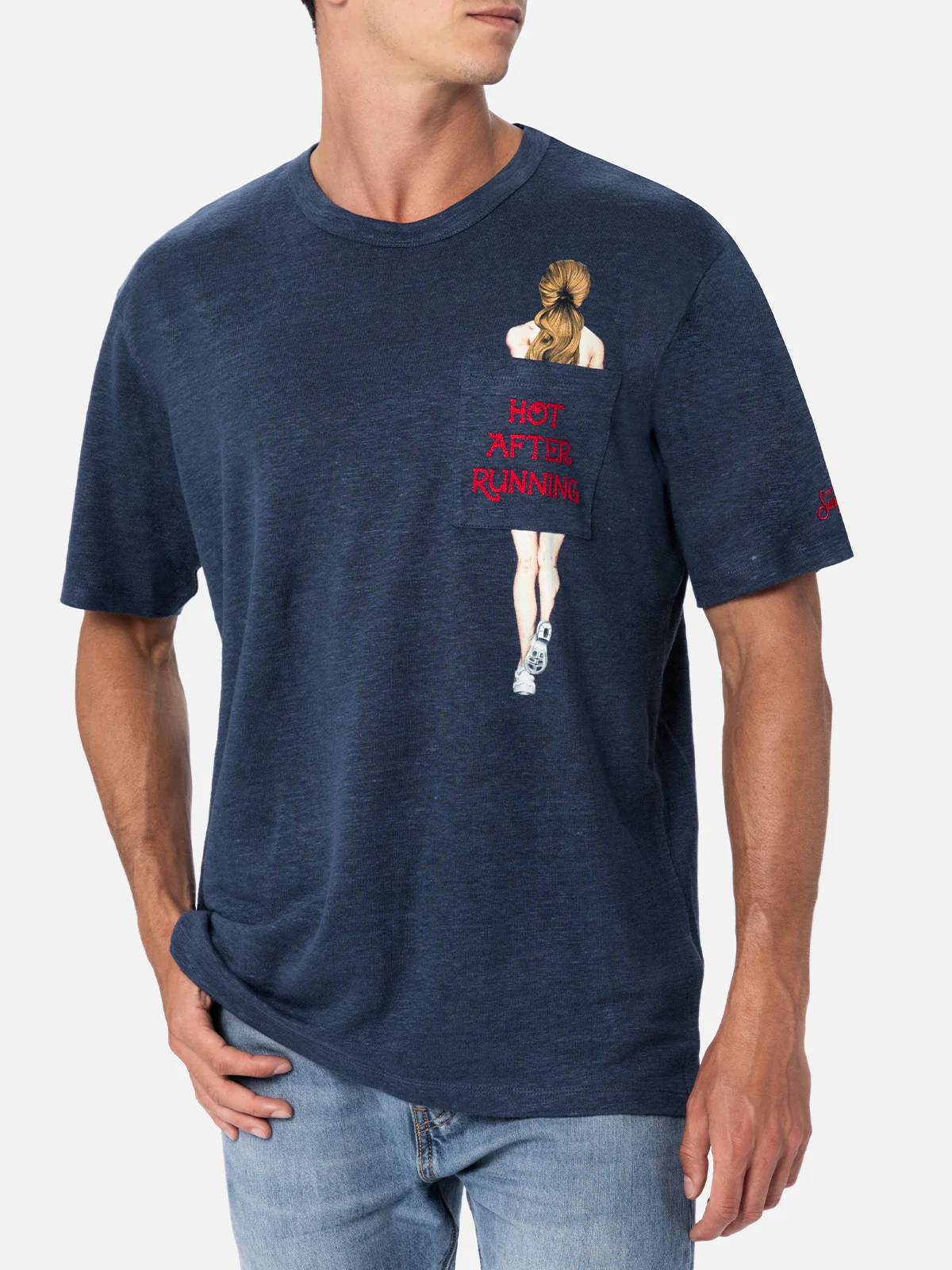 Ecstasea linen jersey t-shirt with print and embroidery - Image 2