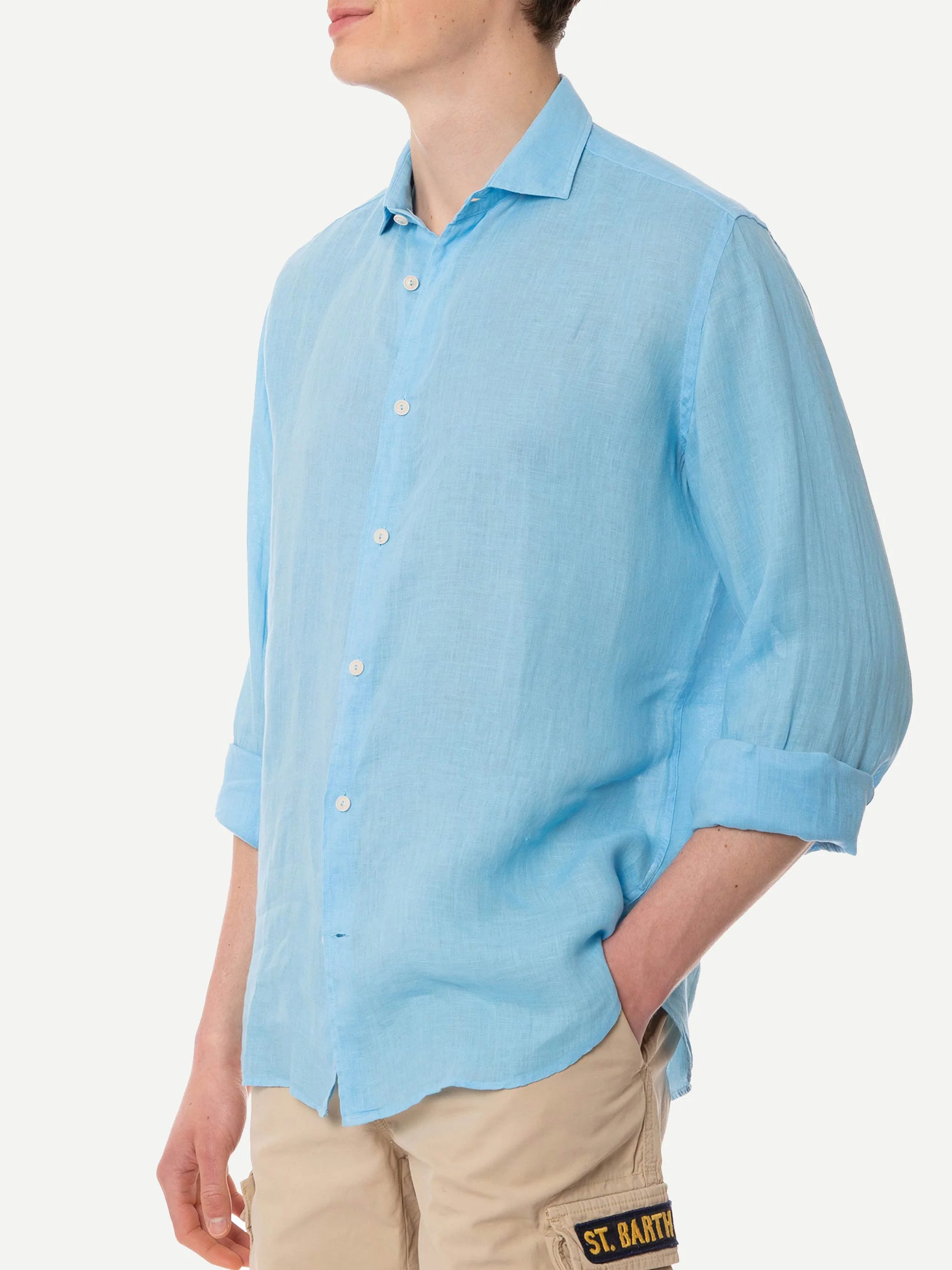 Pamplona light blue linen shirt - Image 2